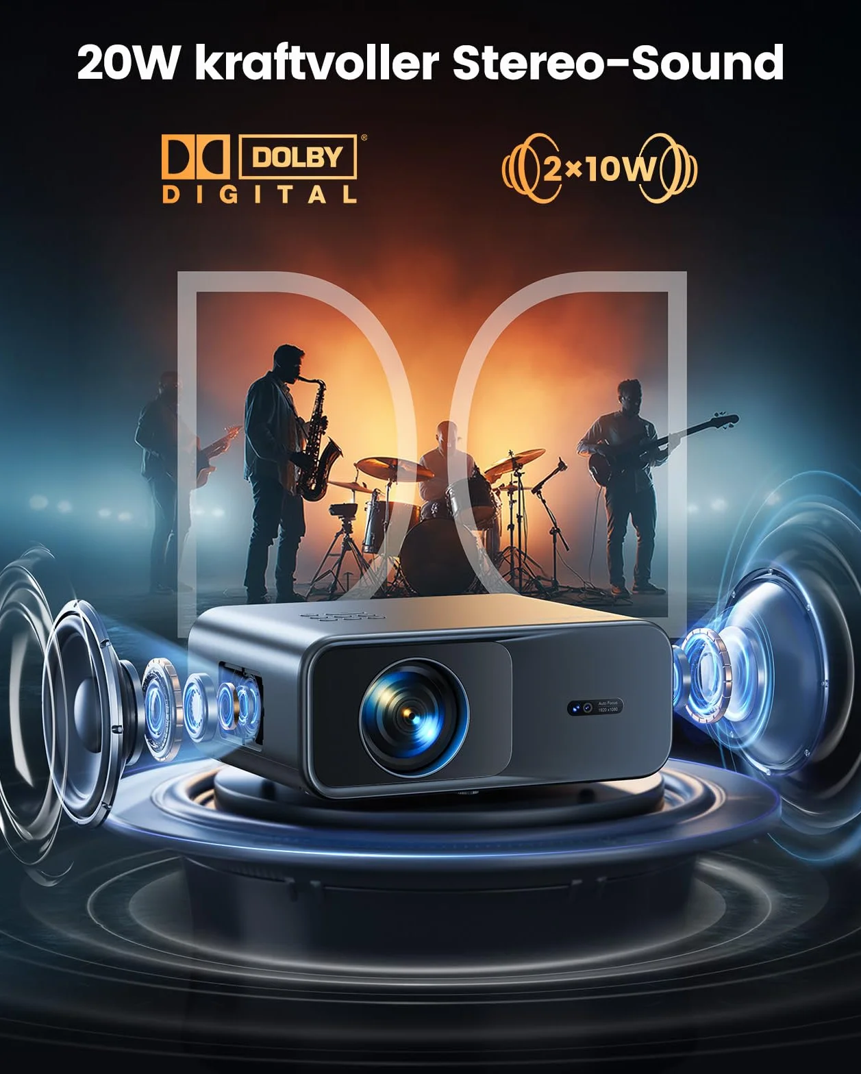 Projektor 4K z Google TV & Netflix/Disney+, Dolby Audio, 1000 ANSI Smart Beamer 4K autofokus, korekcja trapezowa, HDR10, sterowanie głosem, WiFi Bluetooth Full HD 1080p kino domowe/zewnętrzne HDMI ARC
