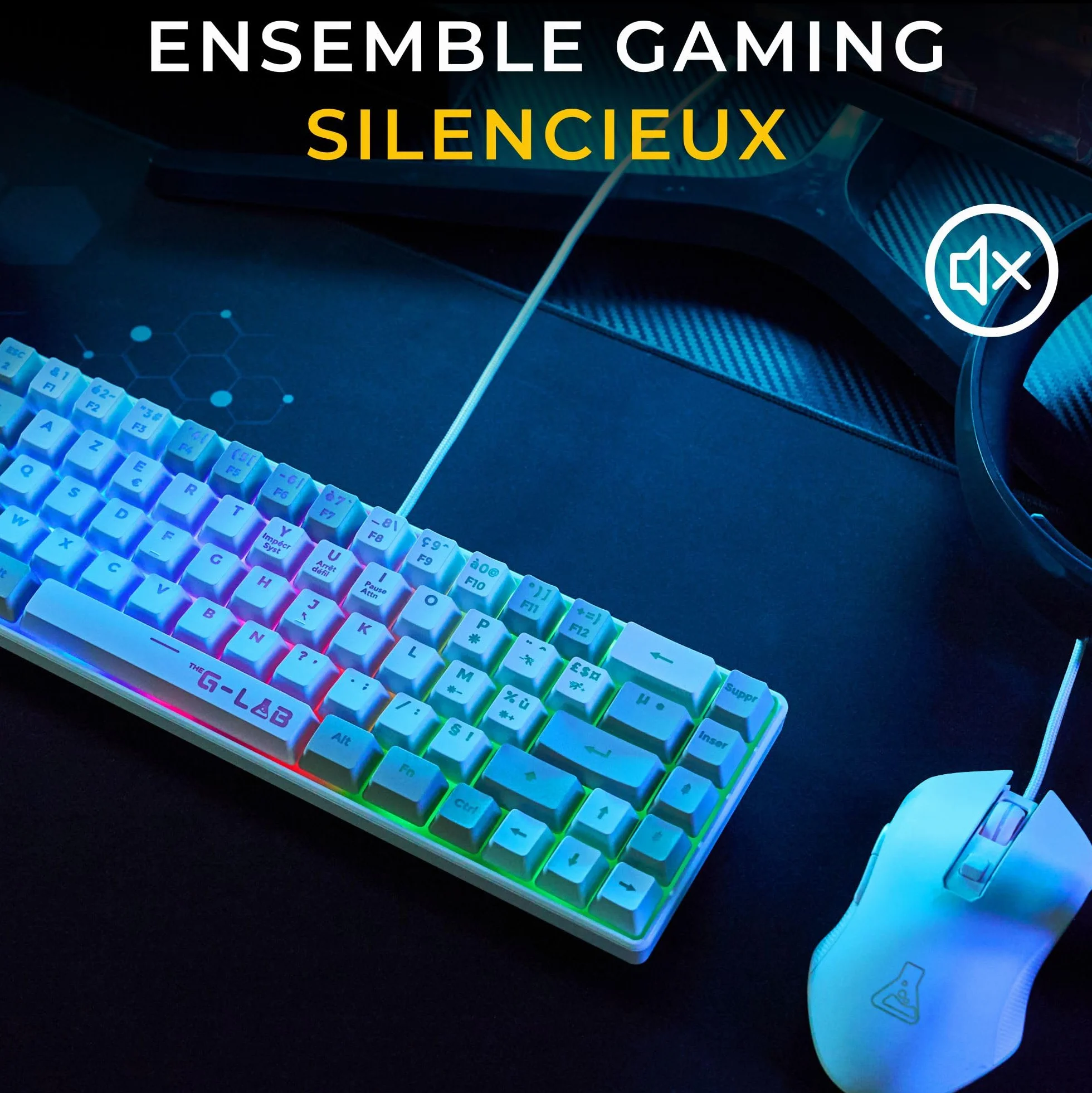 G-Lab Hydrogen Combo Pakiet klawiatury dla graczy 60% przewodowa gamingowa RGB Azerty FR + mysz 6200 DPI PC PS4 PS5