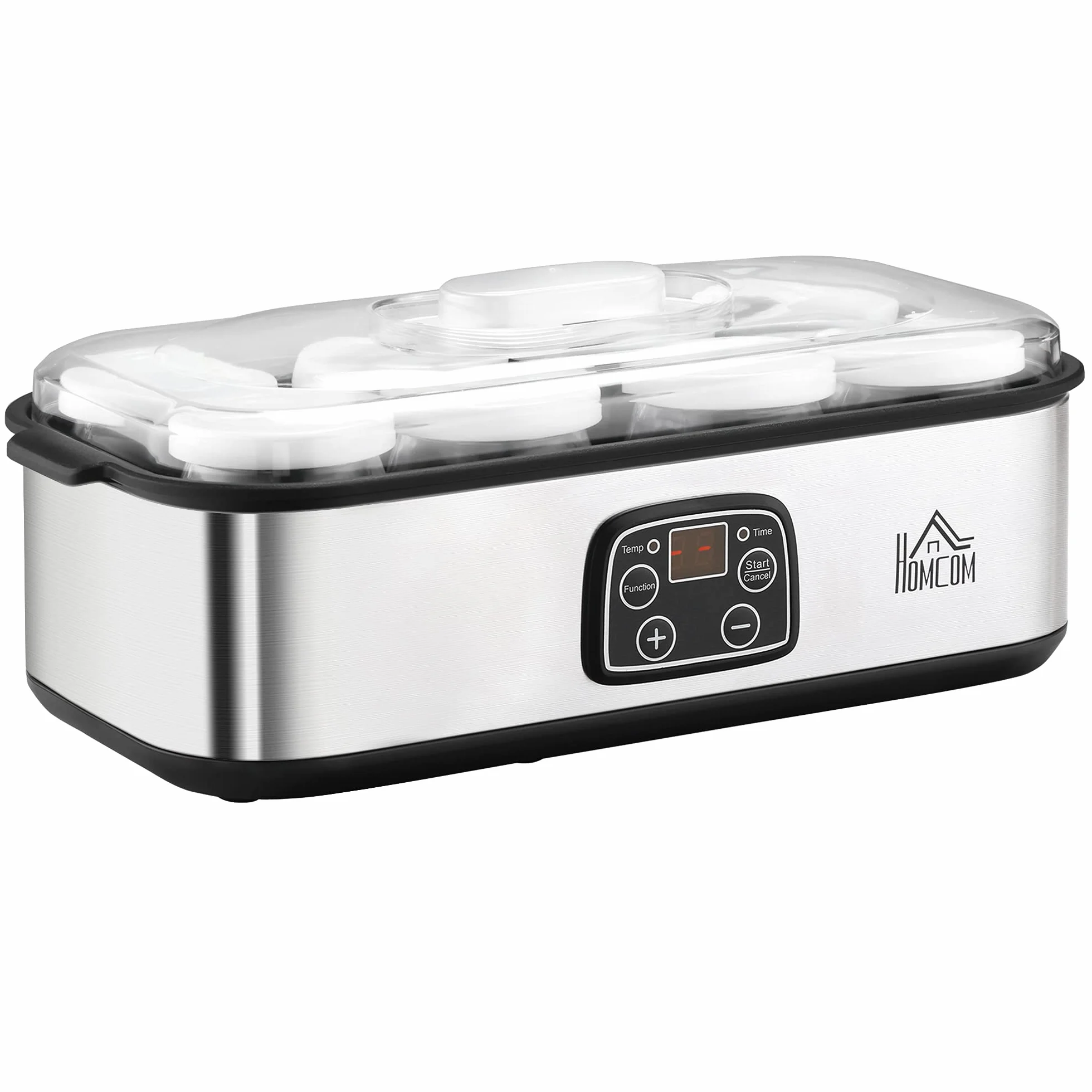 HOMCOM Jogurtownica Cyfrowa 8 Słoików 180 ml Stal Nierdzewna Szkło Srebrna 36x18,8x14 cm