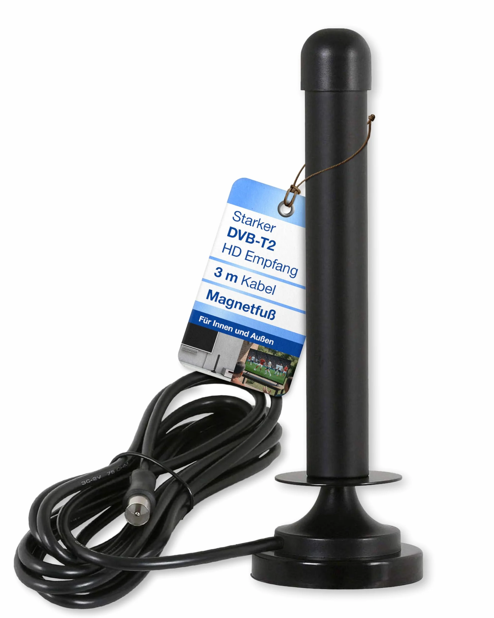Wicked Chili DVBT 2 antena dla Samsung, Xoro, Sky Vision, Opticum, TechniSat, odbiornik Freenet HD TV, antena do użytku wewnętrznego i zewnętrznego (mocny DVB-T, magnetyczna podstawa, 3m kabel