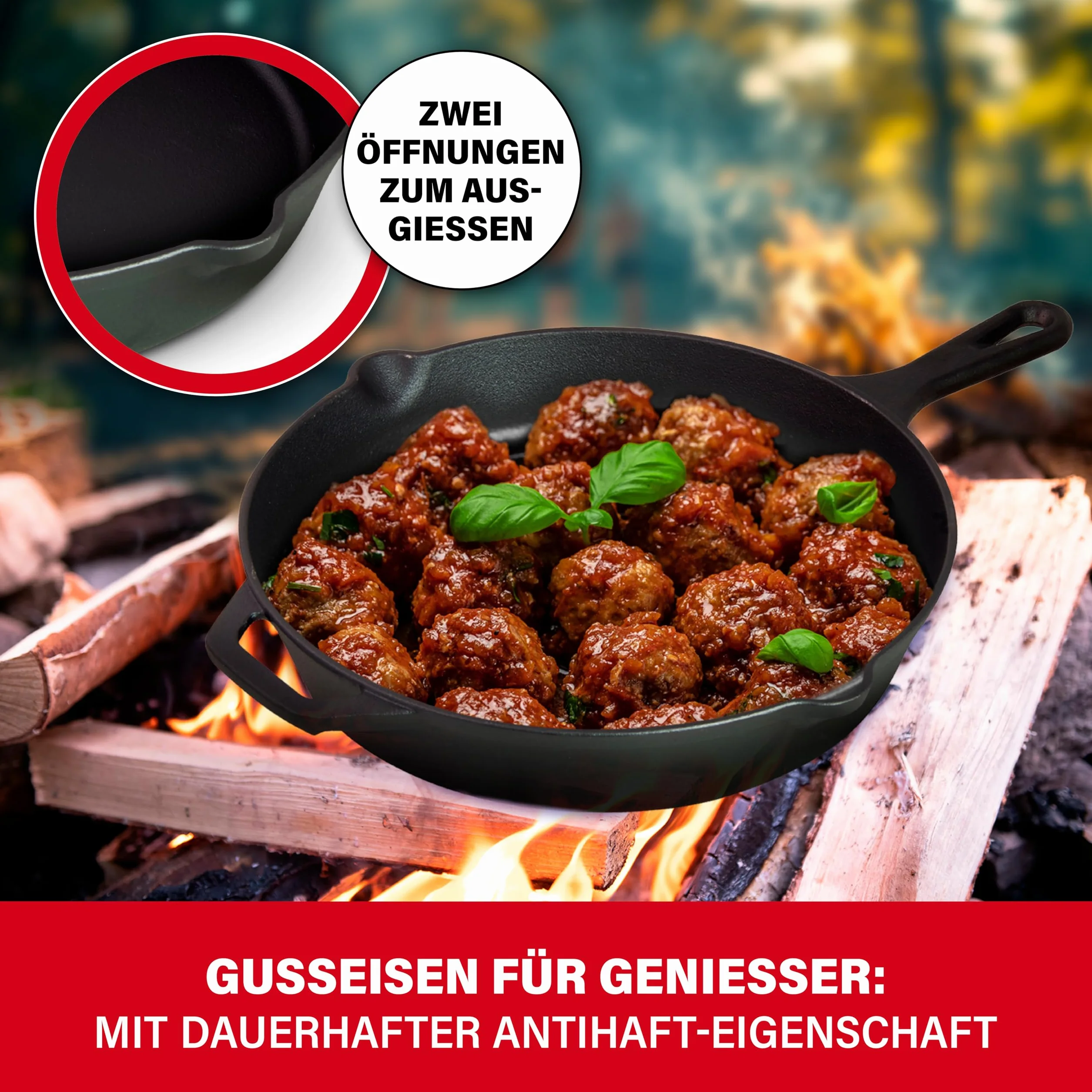 BBQBOSS Żeliwna patelnia 28 cm [2,8 litra] patelnia żelazna – cast iron pan – frying pan – indukcja – patelnia żeliwna – do grilla gazowego – do grilla węglowego