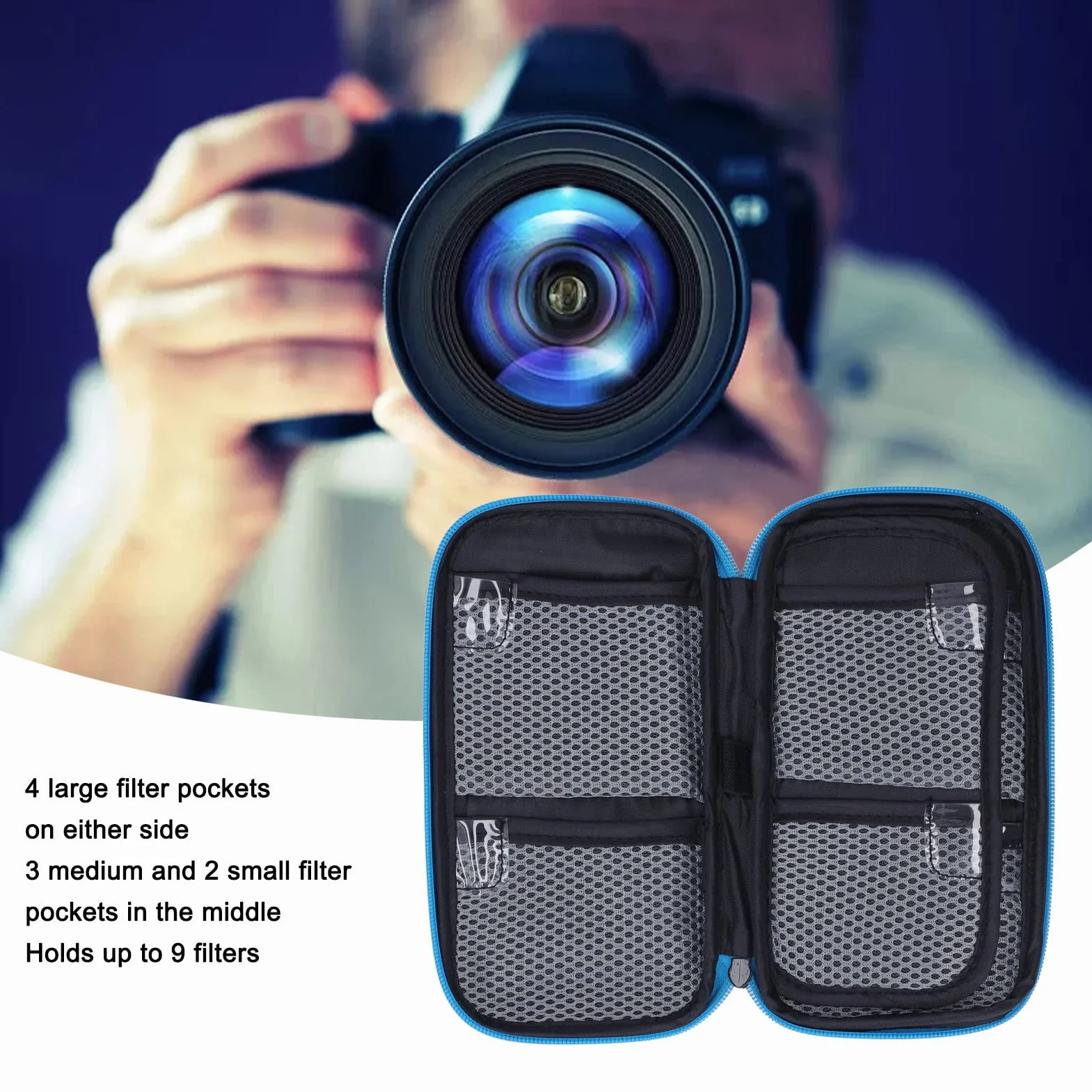 Etui na Filtr Obiektywu Aparatu, Futerał na Filtr Obiektywu na 4 Duże Kieszenie na Filtry Odporny na Kurz Filtr Odporny na Wstrząsy Futerał Ochronny Filtr Obiektywu Fotograficznego