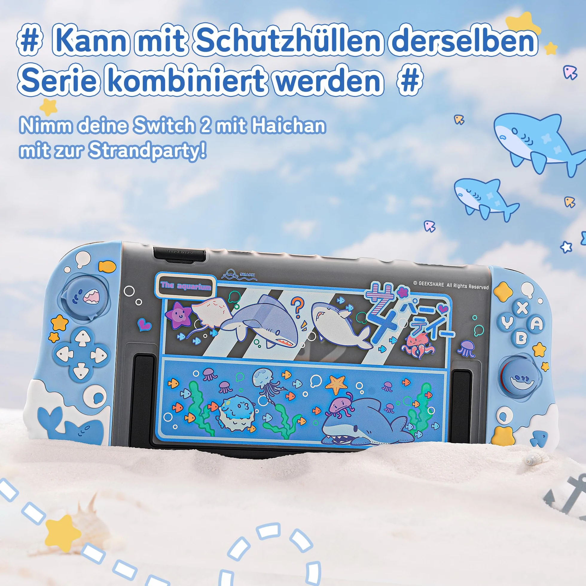 GeekShare Etui ochronne na kontrolery Switch 2 Joy Con, miękki silikonowy pokrowiec ochronny kompatybilny z kontrolerem ręcznym Switch 2 JC, impreza z rekinami
