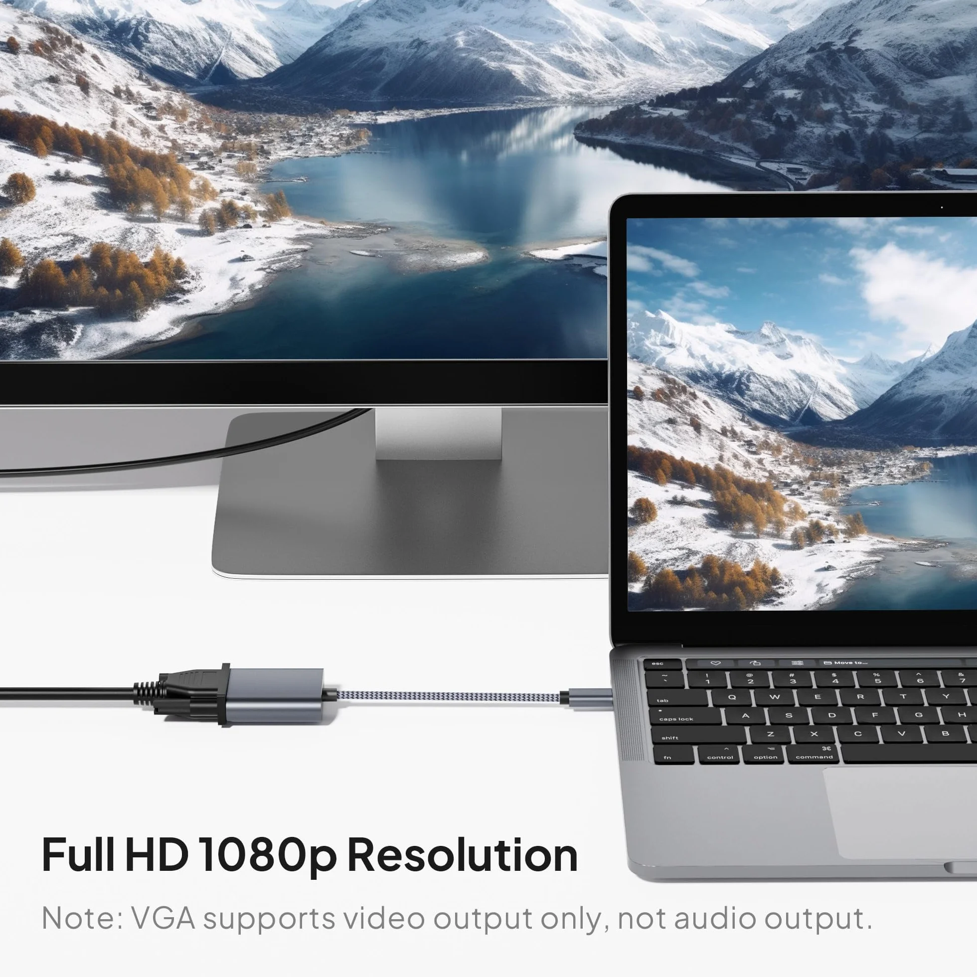 Elebase Adapter USB-C na VGA,Thunderbolt 3/4 Type C Męski na VGA Żeński – Konwerter dla iPhone 17/16/15 Pro Max, MacBook Air 2023, iPad, iMac, Samsung Galaxy S24/A54, Tab S9/S8, Dell XPS, Surface Go