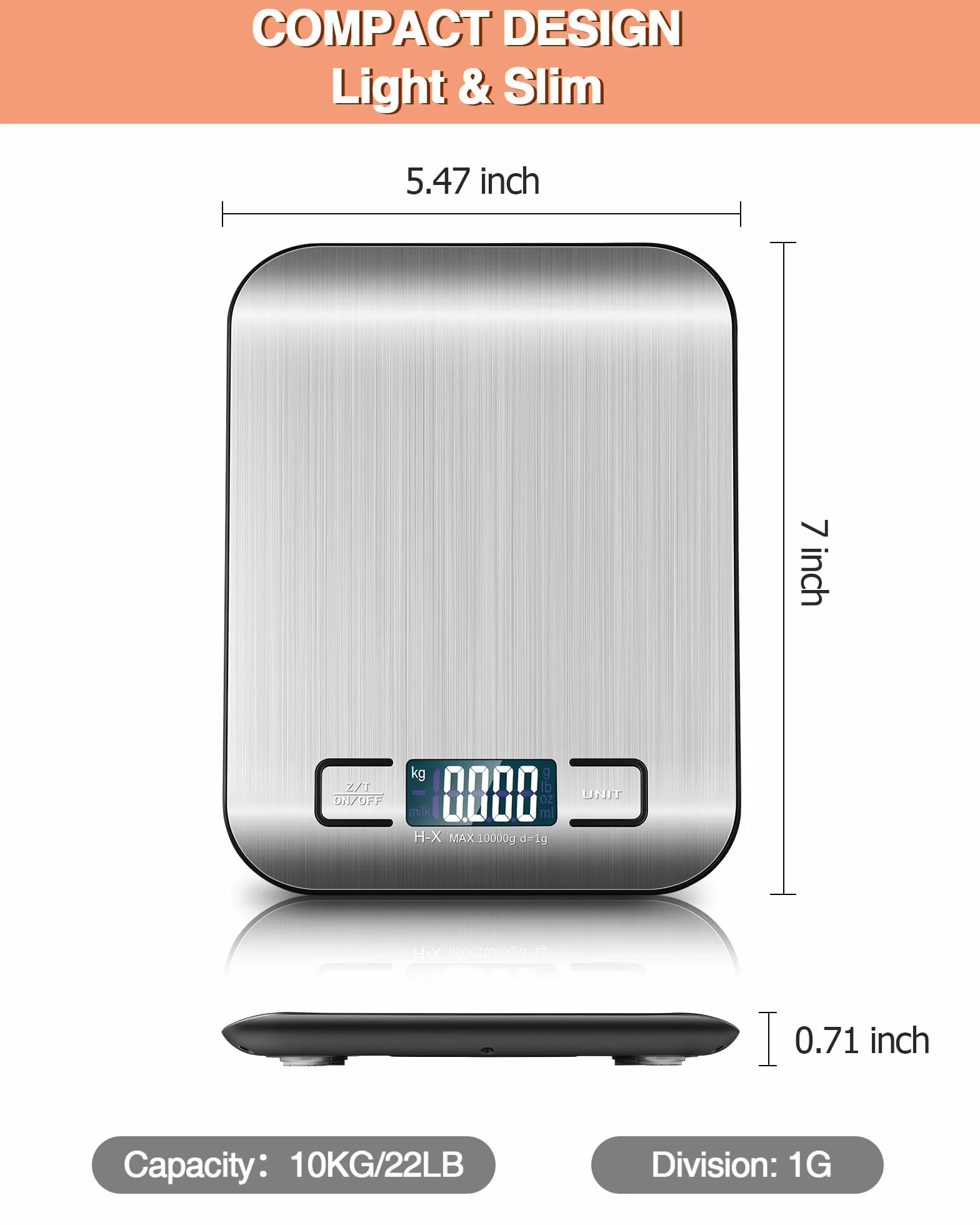 Küchenwaage Digital, 10KG Küchenwaage mit LCD Display und Tara Funktion, Küchenwaage zum Backen und Kochen, Messen von Zutaten, Schmuck so weiter, 1g