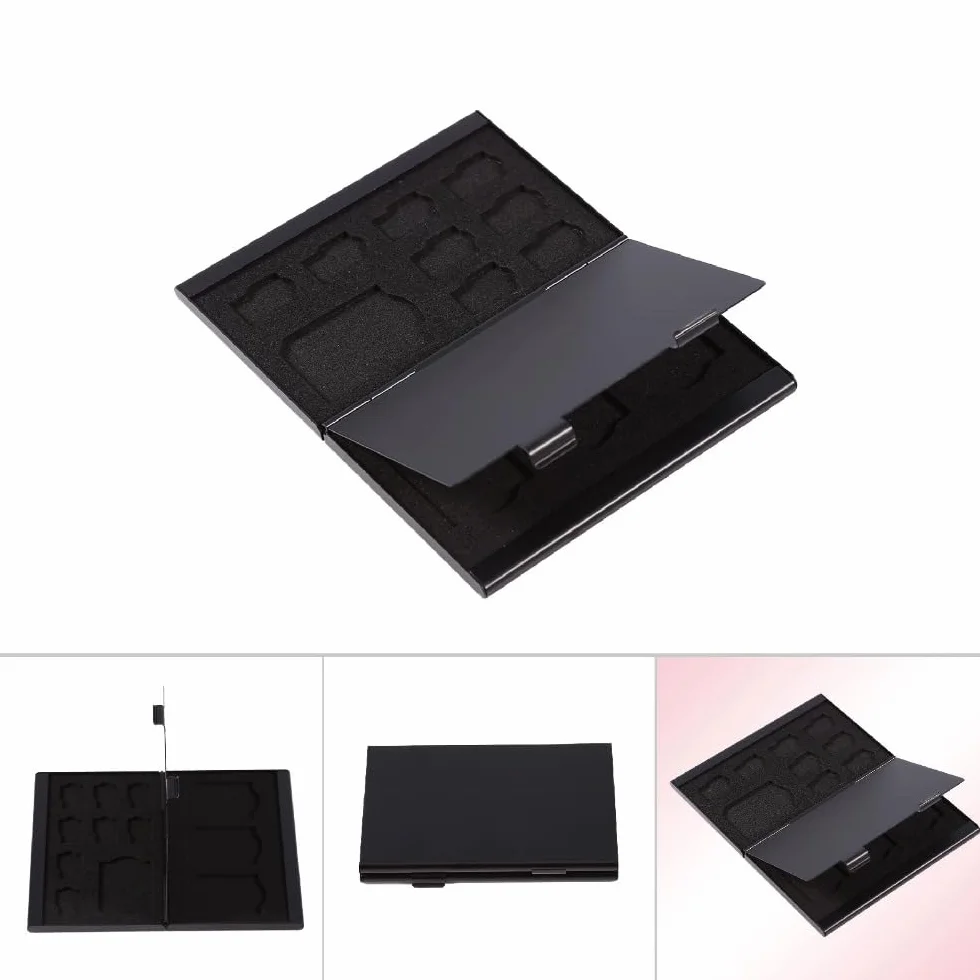 ZJchao Ochronne pudełko do przechowywania karty pamięci dla karty i karty TF stopu aluminium 9.3 x 6 x 1 cm (8szt TF & 4szt SD czarny)