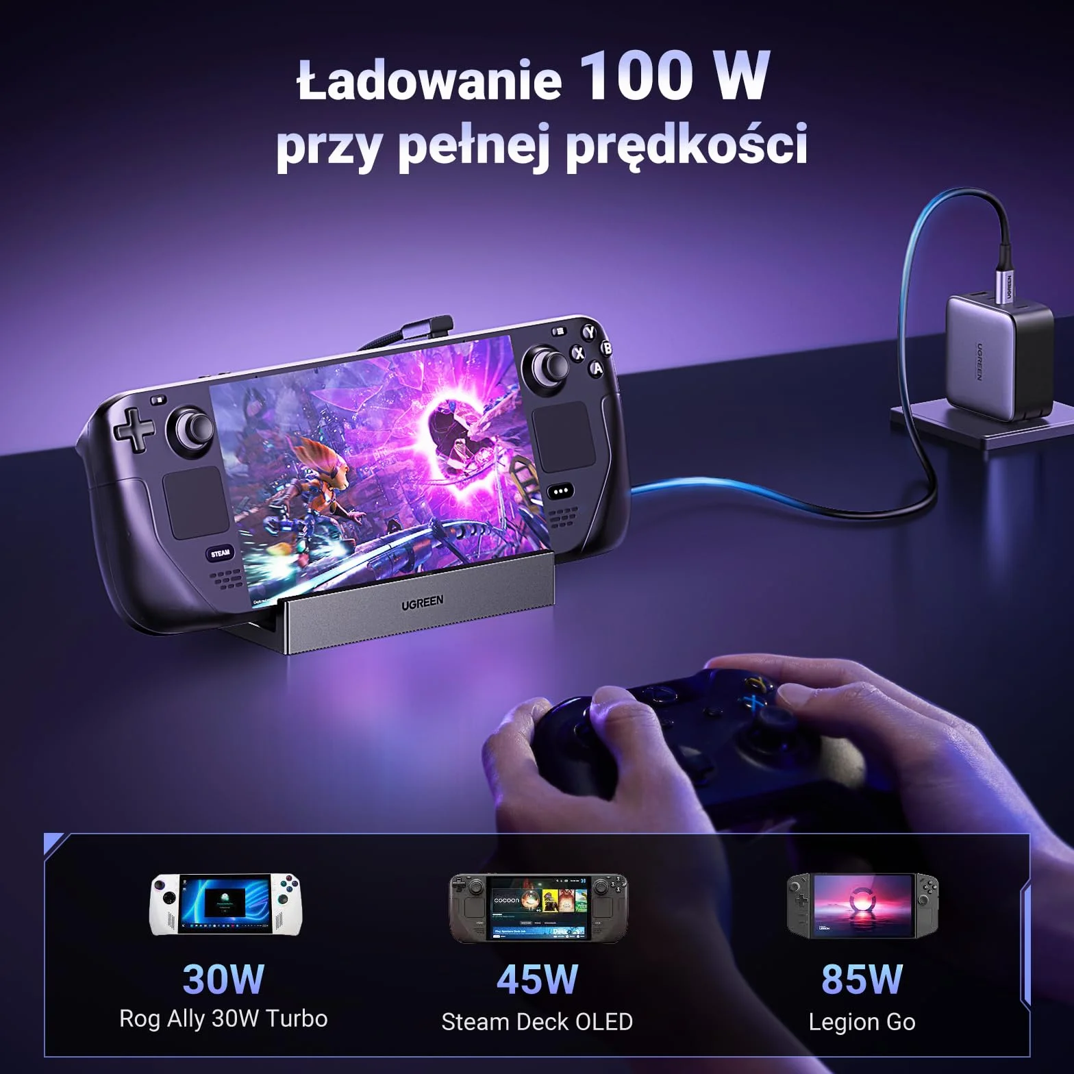 UGREEN Steam Deck Dock Stacja dokująca 9 w 1 4K@60Hz HDMI 10Gbps USB Ports Regulowany stojak Kompatybilny z Steam Deck OLED, ASUS ROG Ally, Lenovo Legion Go, MSI Claw, iPad Air/Pro, MacBook itp.