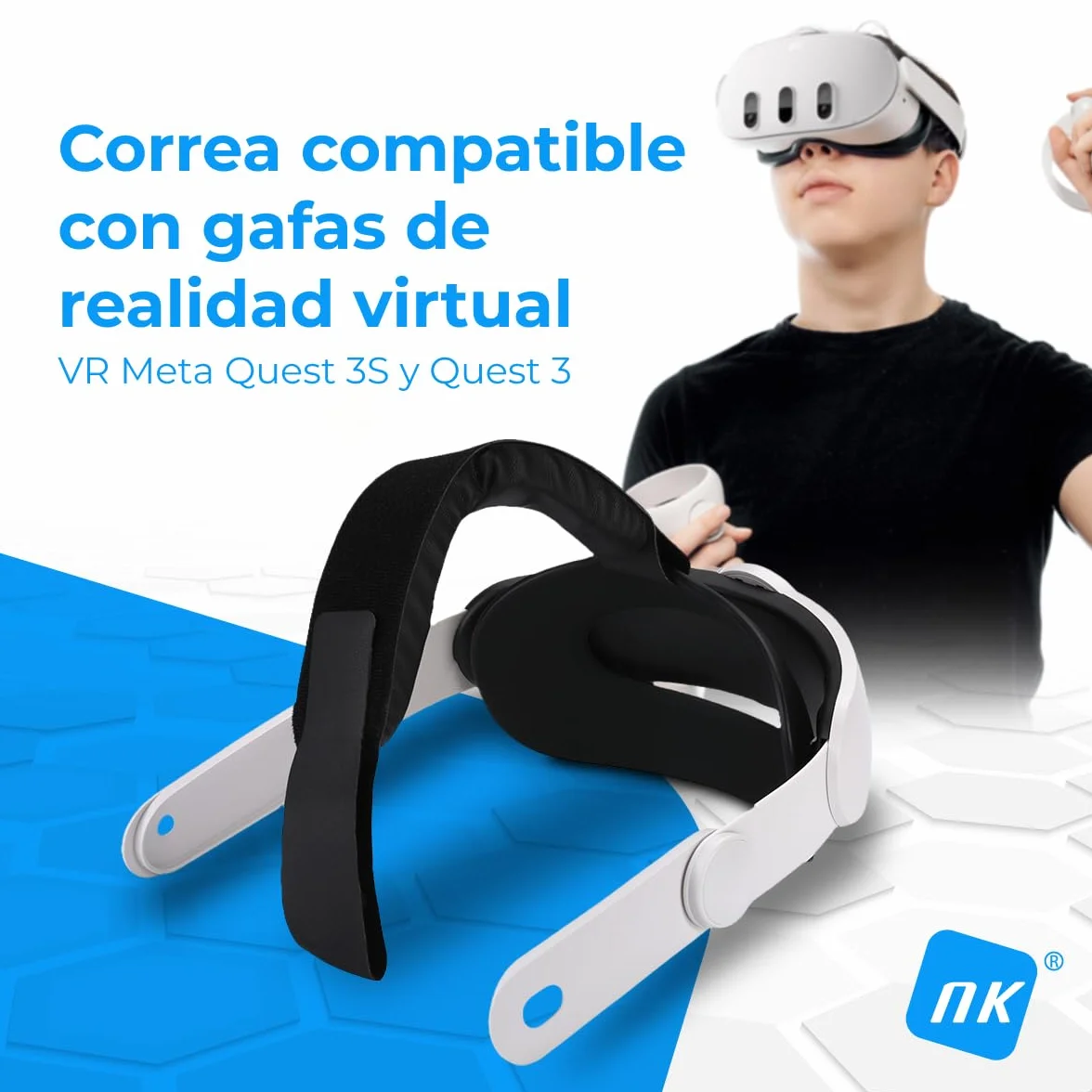 NK Pasek kompatybilny z Meta Quest 3S i Quest 3 Okulary VR - Regulowana długość, Biały