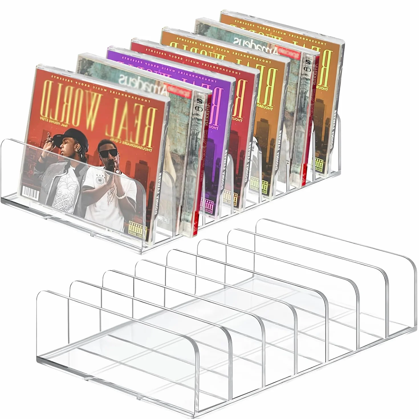Przezroczysty uchwyt na płyty CD, 2 szt., akrylowy regał na płyty CD/DVD, stojak na kosmetyki, organizer na CD, tacki na kasety, kasety do gier, książki, kosmetyki