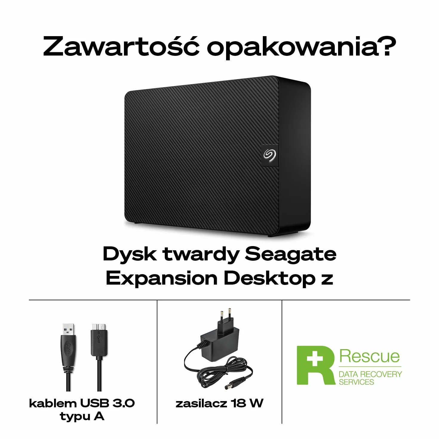 Seagate Expansion Desktop, 10TB, Zewnętrzny dysk twardy Seagate - USB 3.0, Rescue Data Recovery Services (usługi odzyskiwania danych) (STKP10000400)