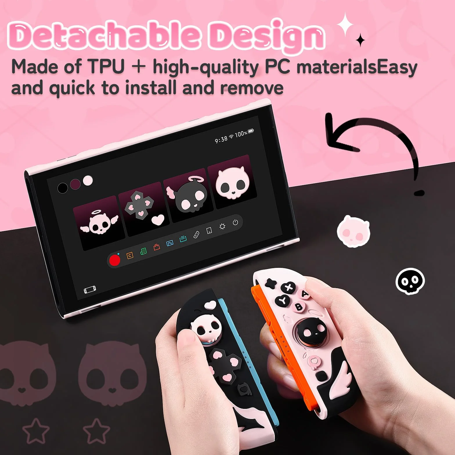 GeekShare Silikonowe etui ochronne kompatybilne z Switch 2, antyrysowate etui na Switch 2, oddzielalna miękka silikonowa osłona ochronna na joystick z 2 nakładkami na kciuki - Sweet Skull