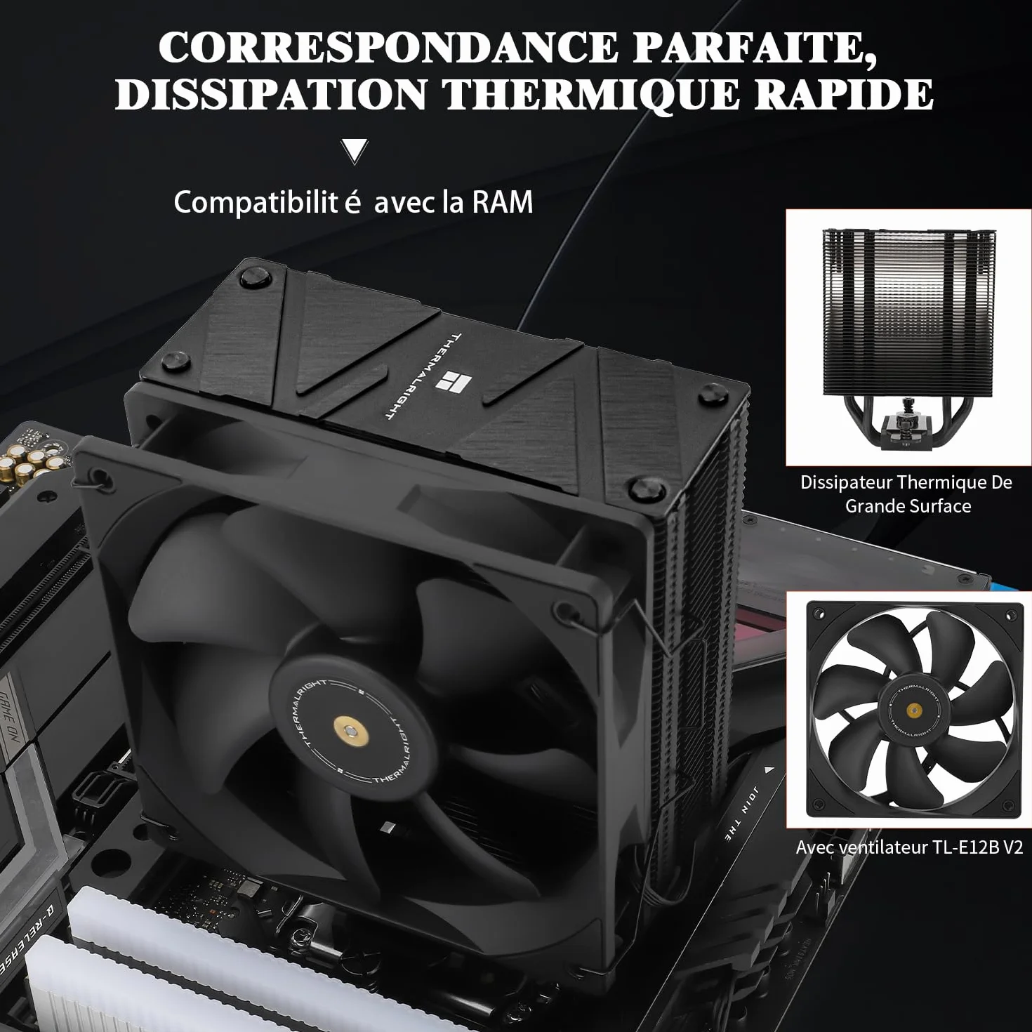 TR Assassin Spirit 120 EVO DARK CPU Cooler czarny, 120 mm PWM Cichy wentylator CPU Cooler, AGHP 4th Technology, obsługa Intel LGA1700/1150/1151/1200, AMD AM4 AM5, chłodzenie komputera