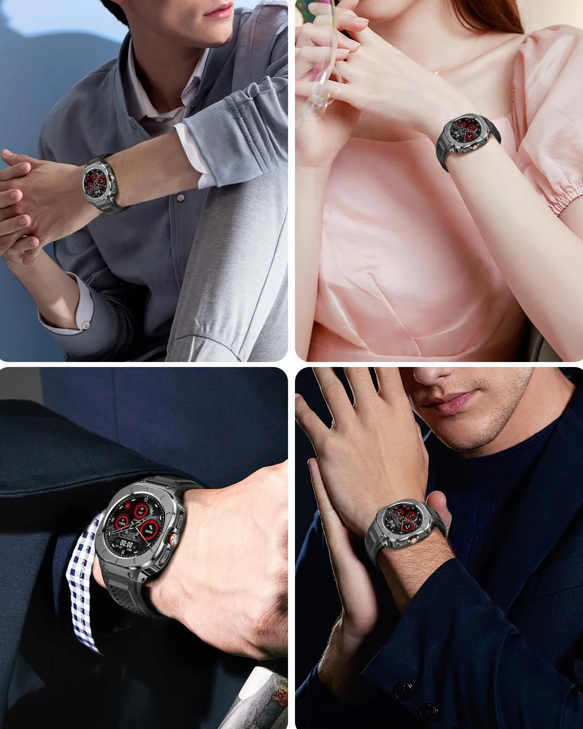 Miimall Jednoczęściowy pasek z etui do Samsung Galaxy Watch Ultra 47 mm, silikonowy pasek z obudową ze stali nierdzewnej i metalową klamrą, pełna ochrona Samsung Watch Ultra pasek i etui dla mężczyzn