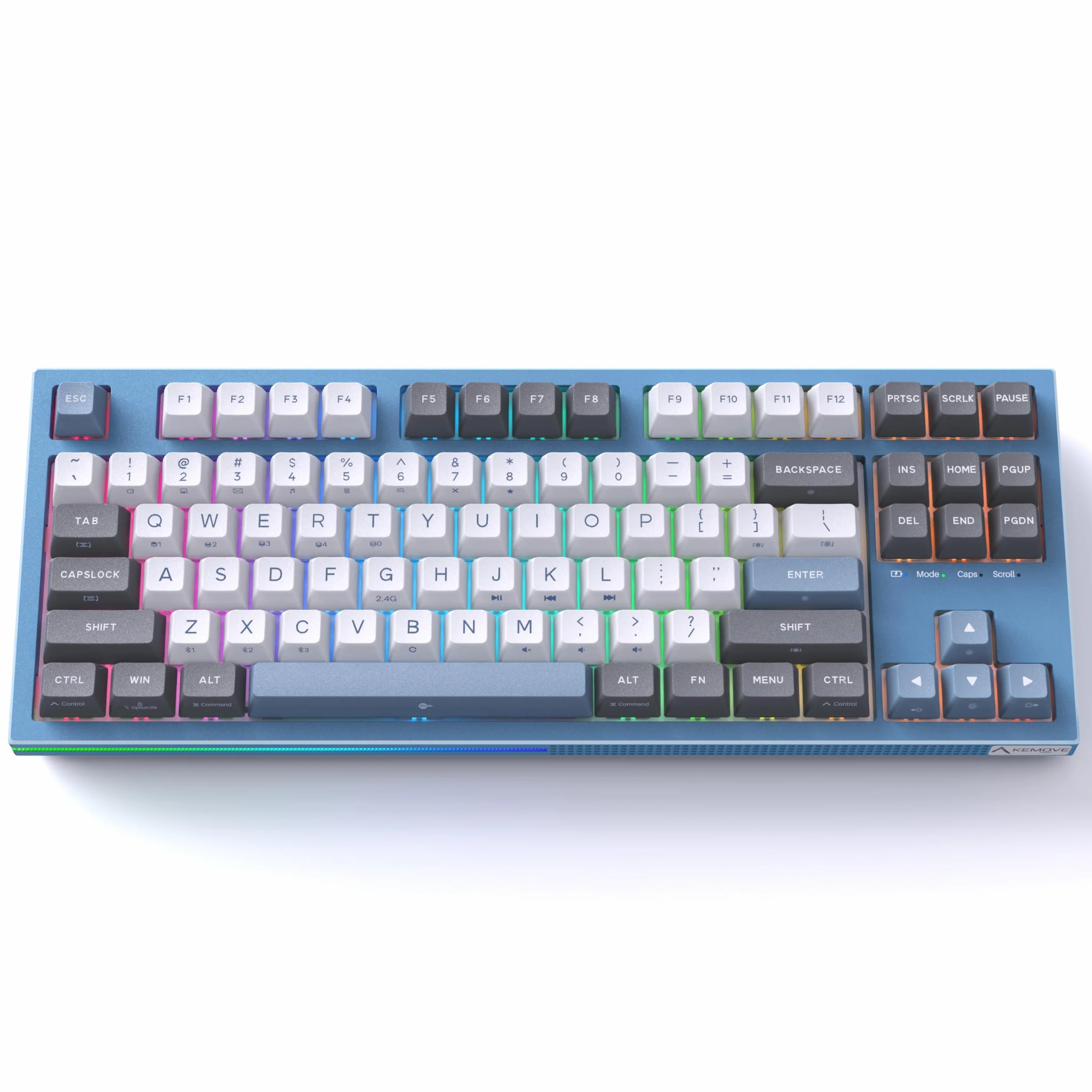 KEMOVE K87 Bezprzewodowa mechaniczna klawiatura TKL, wymienialna na gorąco, RGB, Bluetooth/2,4 GHz/USB-C, 80% 87 klawiszy, czerwony przełącznik