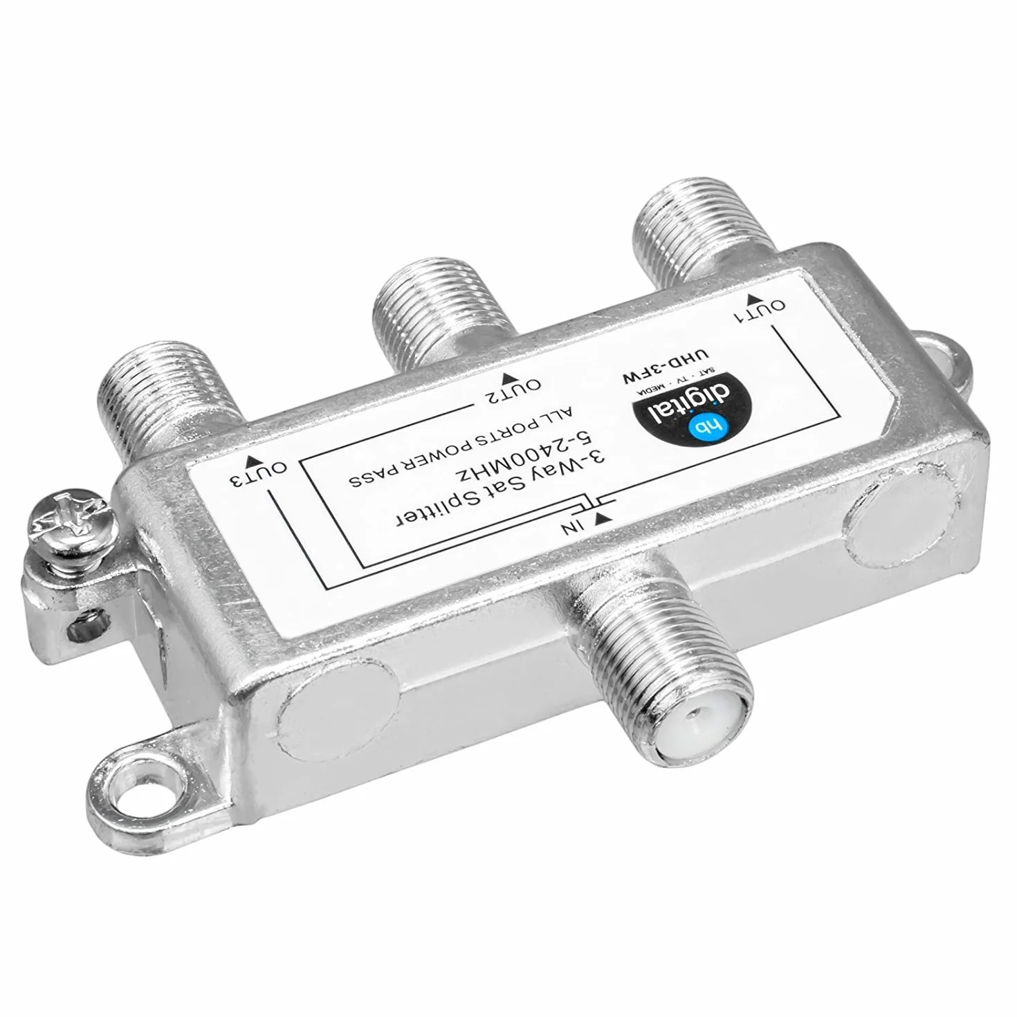 HB-DIGITAL SAT - BK - UKW - Rozdzielacz 3-drożny Splitter (3-stopniowy) 5-2400 MHz | przydatny zarówno dla urządzeń cyfrowych jak i analogowych | w pełni ekranowany | SAT DVB-S DVB-S2 telewizja