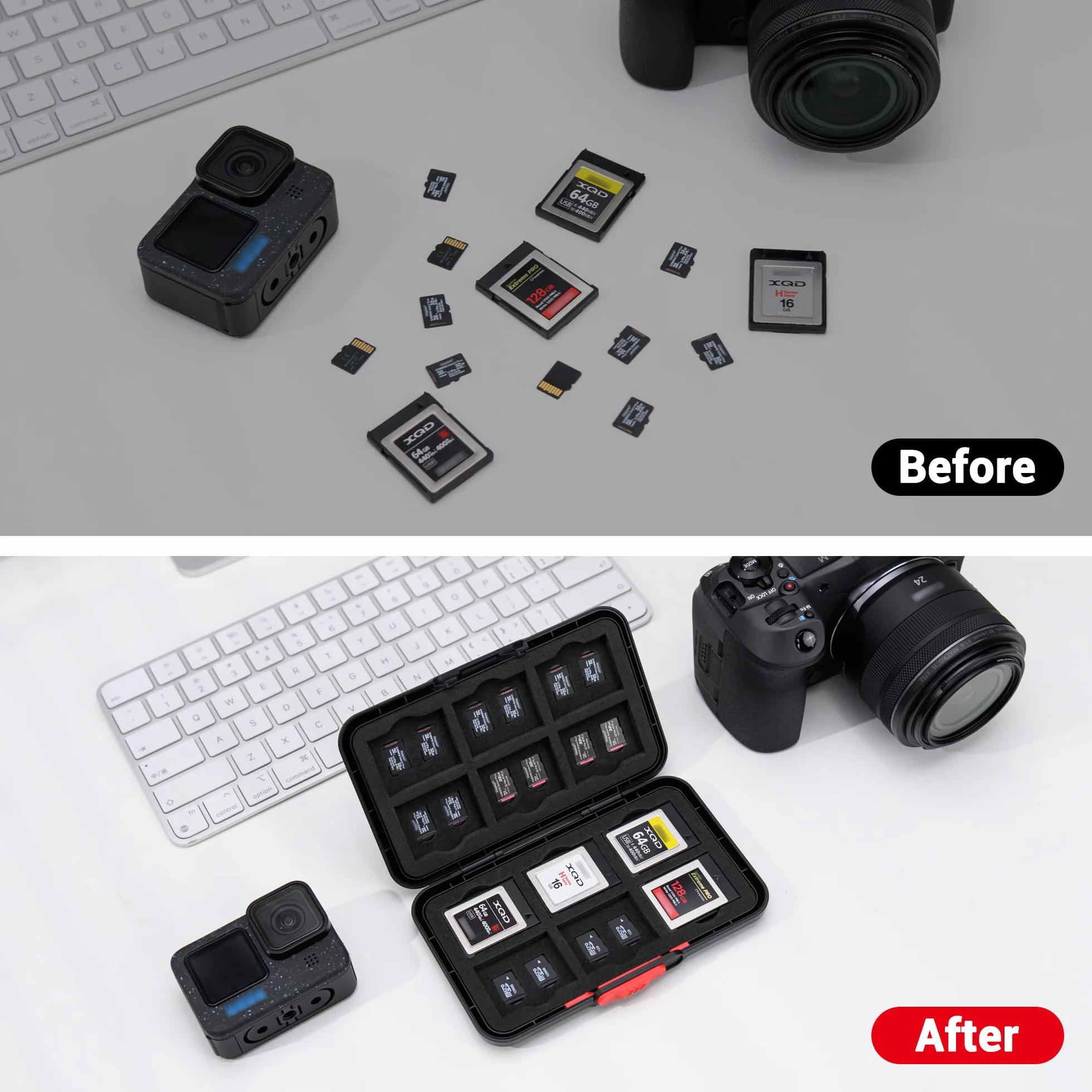 Pop Up Style XQD Cfexpress etui na karty typu B, 36 przegródek na karty pamięci, portfel na 12 kart XQD Cfexpress typu B i 24 karty Micro SD SDXC SDHC TF MSD, przenośne etui na karty pamięci microSD