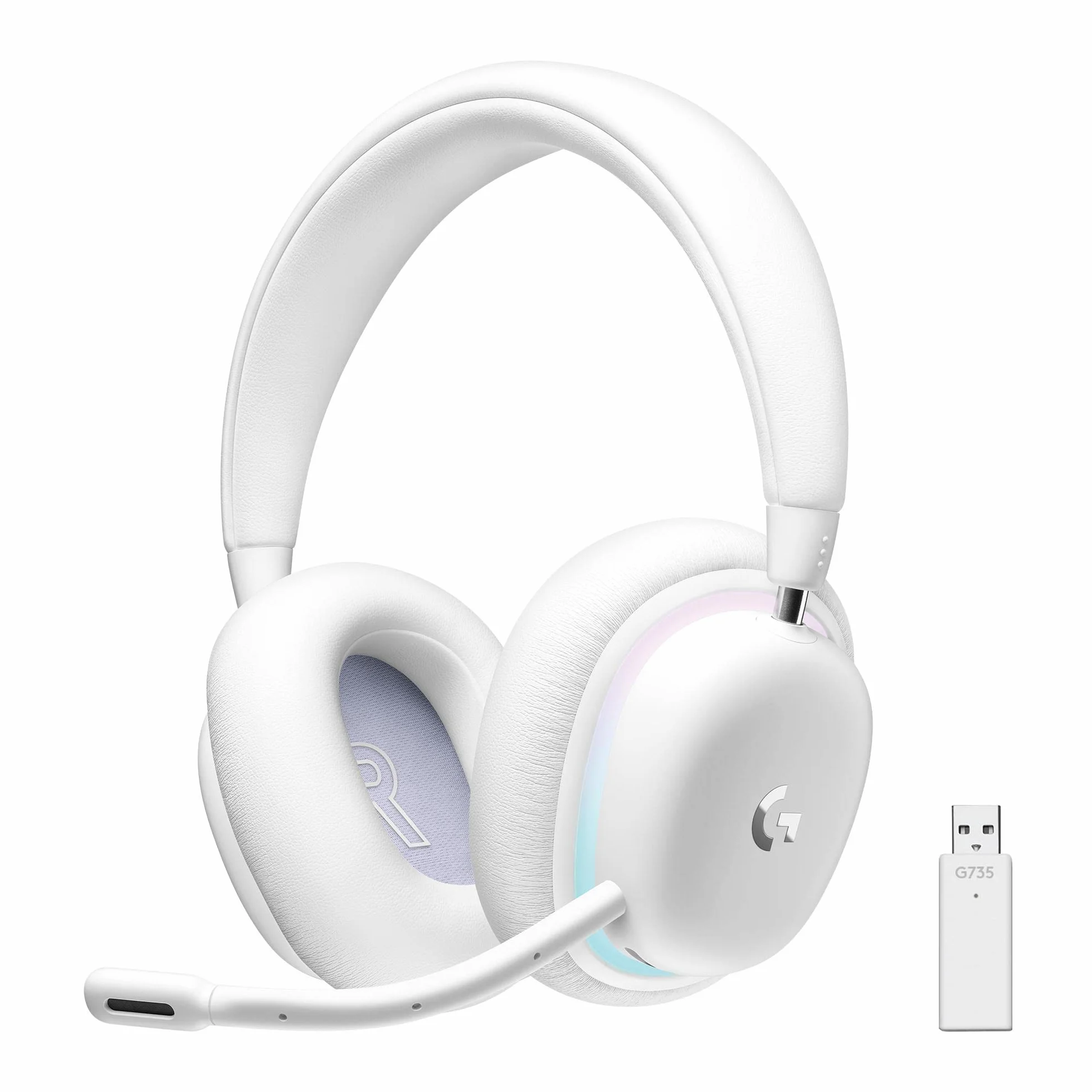 Logitech G G735 Bezprzewodowe Słuchawki do Gier, Konfigurowalne Oświetlenie RGB, LIGHTSPEED, Bluetooth, Odłączany Mikrofon, Kompatybilne z PC & Mac - Biały