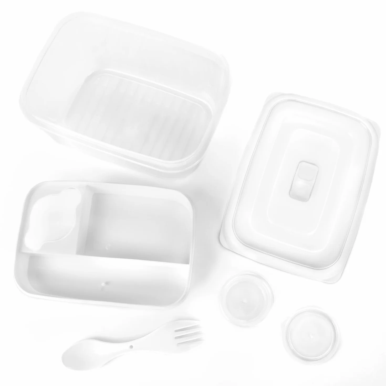 COM-FOUR® Lunch box Bento biały 19 cm z sztućcami pojemnik na sos do zmywarki