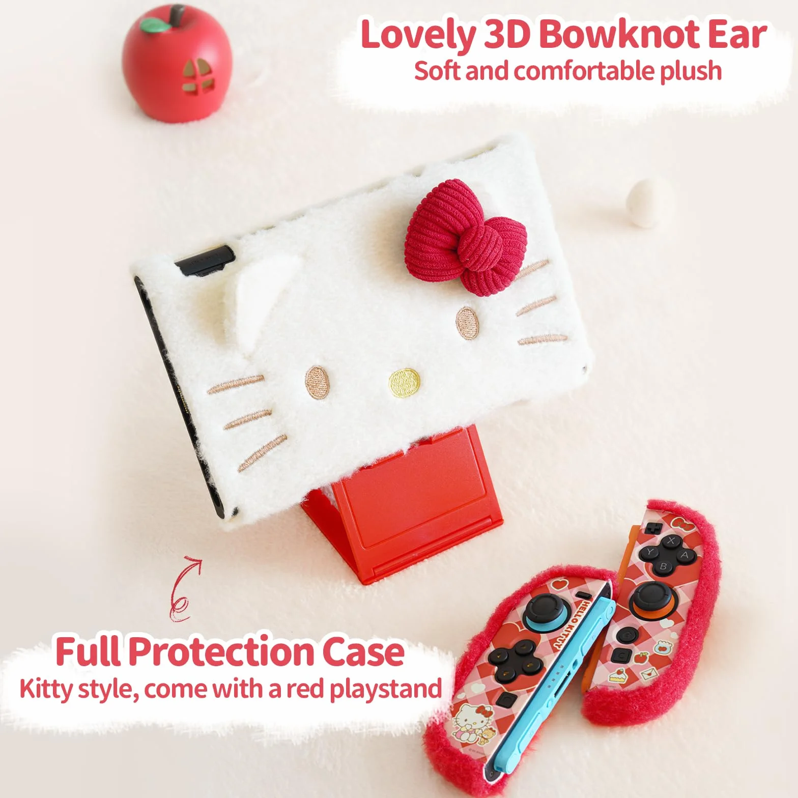 Kuitmor pluszowa osłona ochronna dla Switch 2, Kawaii-osłona, twardy PC, smukła obudowa, kompatybilna z konsolą do gier Switch 2025 i kontrolerem joysticka – HLK