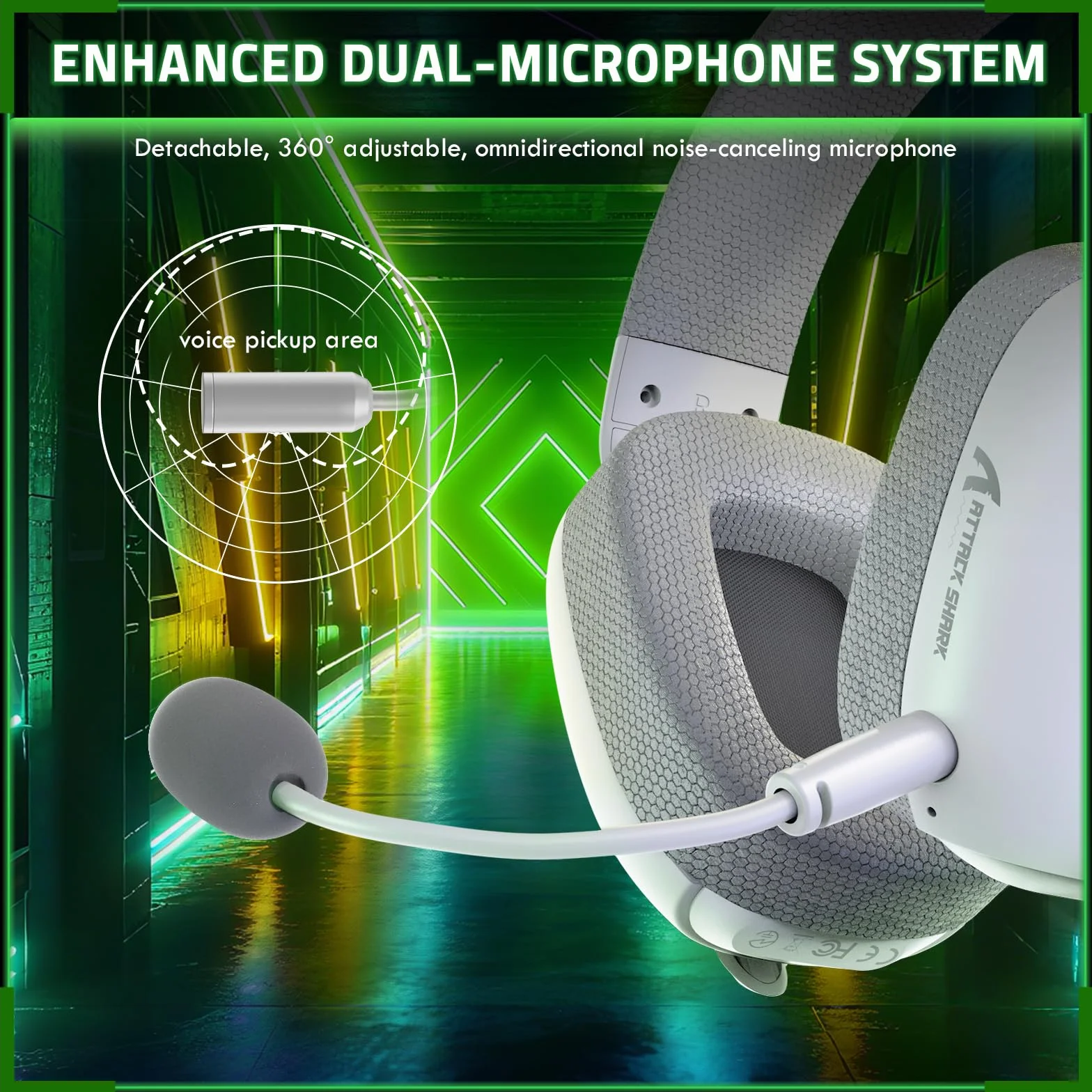 ATTACK SHARK L80PRO Bezprzewodowy Headset Gamingowy 3D Surround 40 mm 2.4G BT Przewodowy Biały