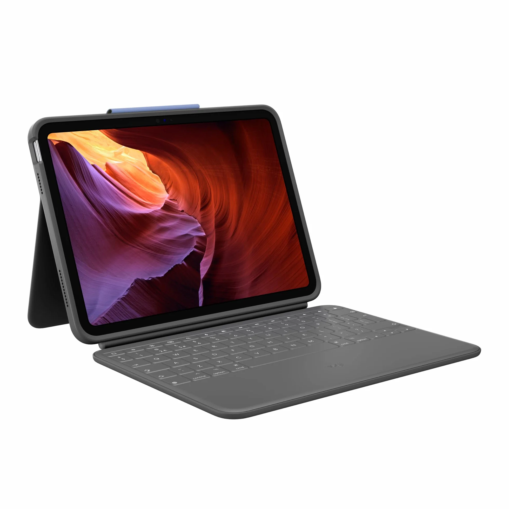 Logitech Rugged Folio, etui z klawiaturą do iPada 10. gen. i A16 ze Smart Connector i wytrzymałą klawiaturą odporną na zalanie, QWERTY układ US international - Szary