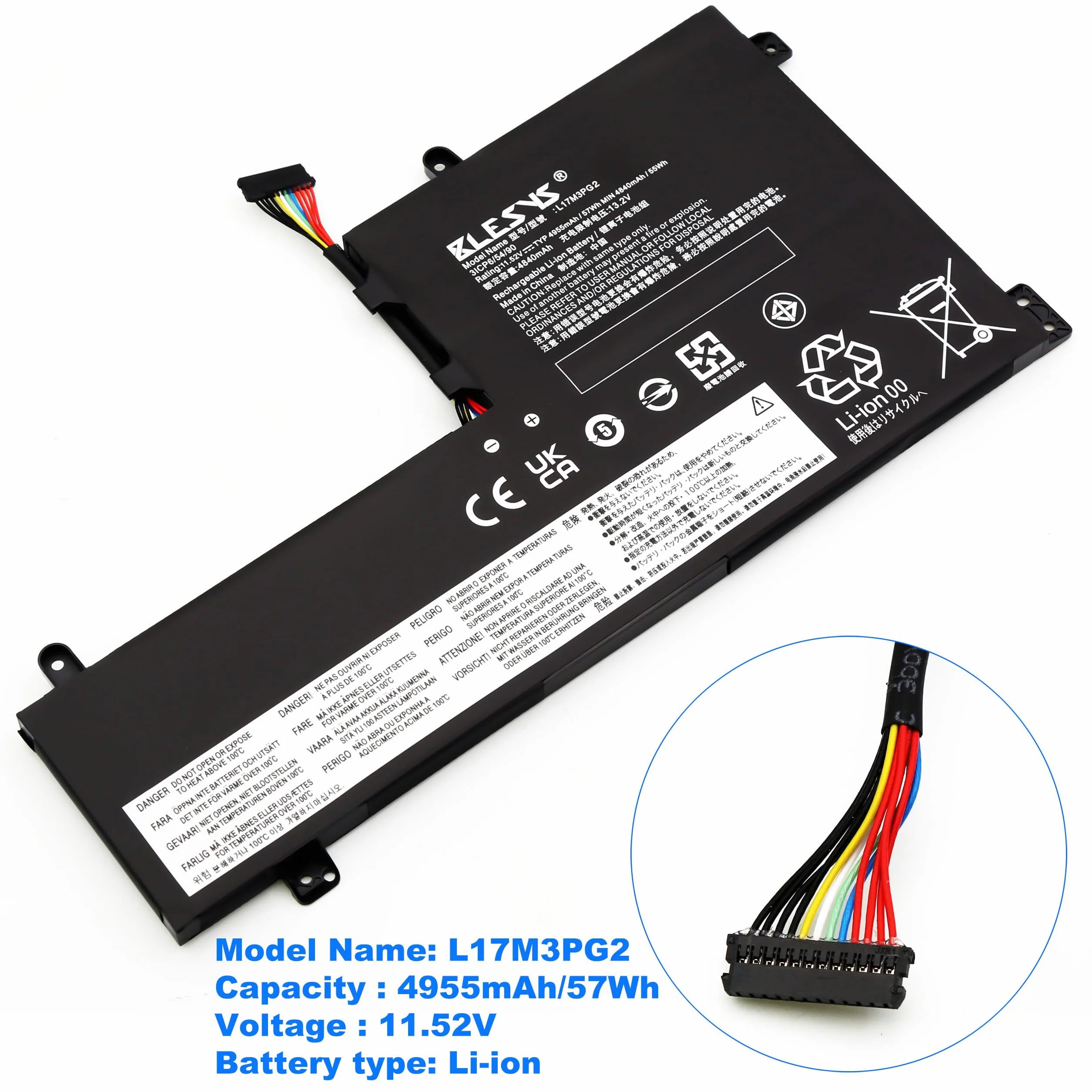 BLESYS L17M3PG2 L17C3PG2 Bateria do Lenovo Legion Y530 Y540 Y530-15ICH Y540-17IRH Y730 Y740-15ICH Y740-15ICHg Y7000P-1060 Y7000 Y7000 000P (2018 i 2019 Model 11,52 V/57 Wh