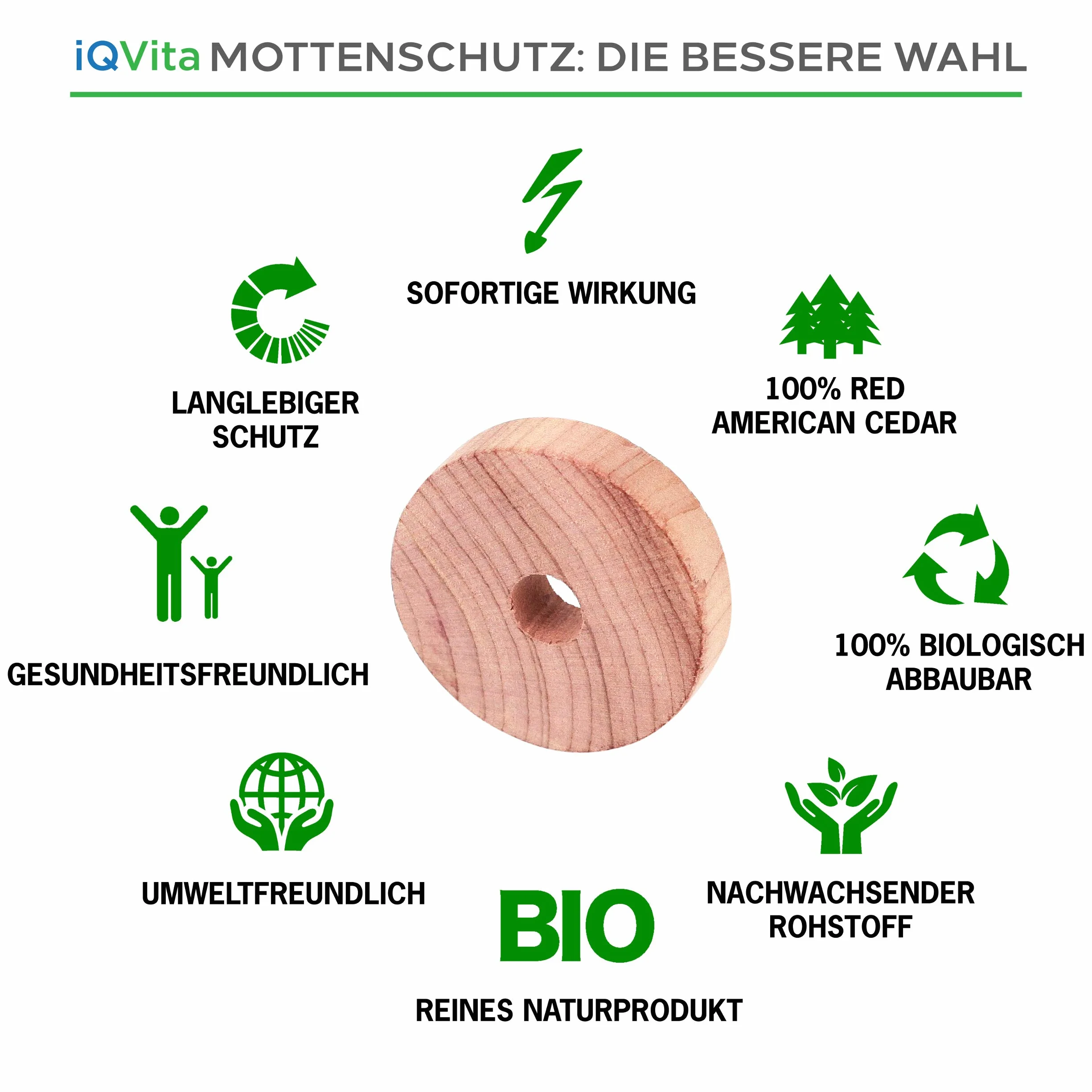 iQVita Naturalne krążki chroniące przed molami, 30 sztuk, z drewna cedrowego, w 100% produkt naturalny, do szafy na ubrania, biopułapka na mole, bez chemii