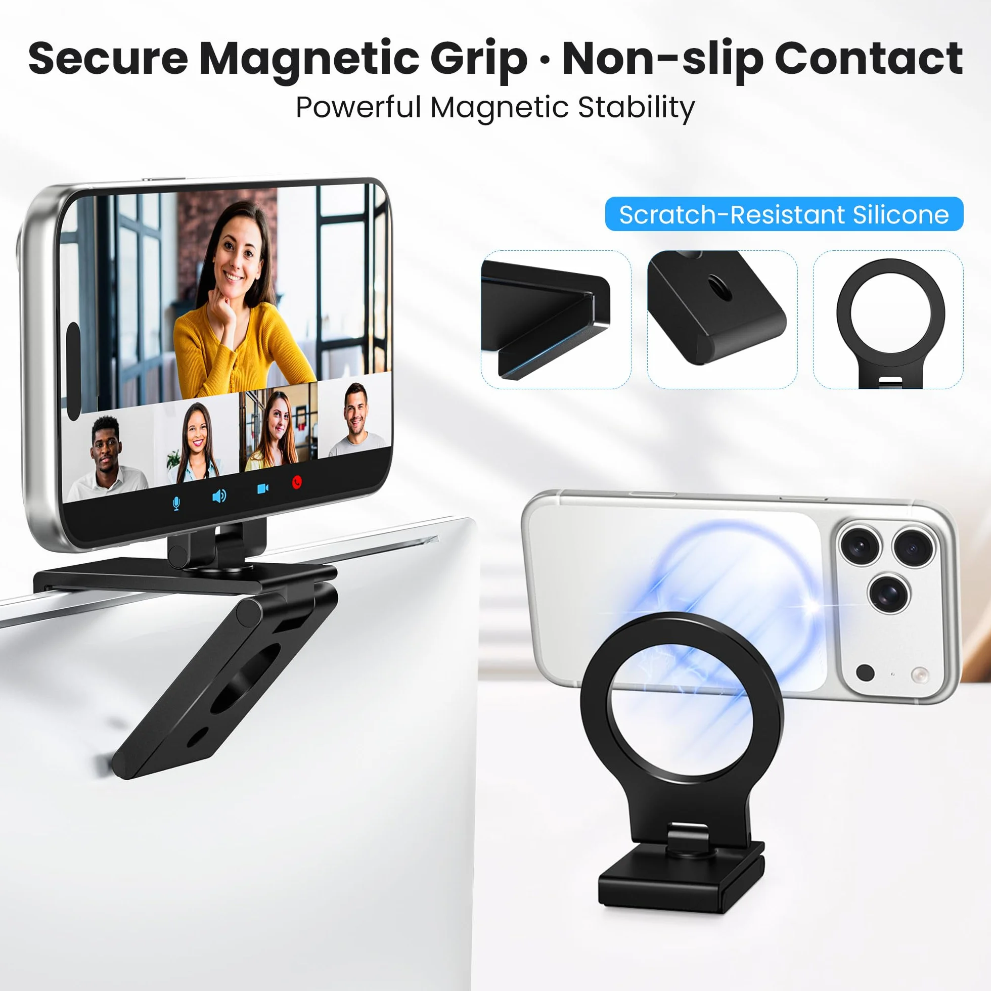 Itramax Uchwyt Continuity Camera Do Monitora,Składany Przenośny Uchwyt Webcam 360° Do Ekranu Biurkowego for MagSafe iPhone 17 Pro/15/14/13/12/11/XS,iOS 16,iMac I MacBook macOS Ventura,Laptop,Apple TV