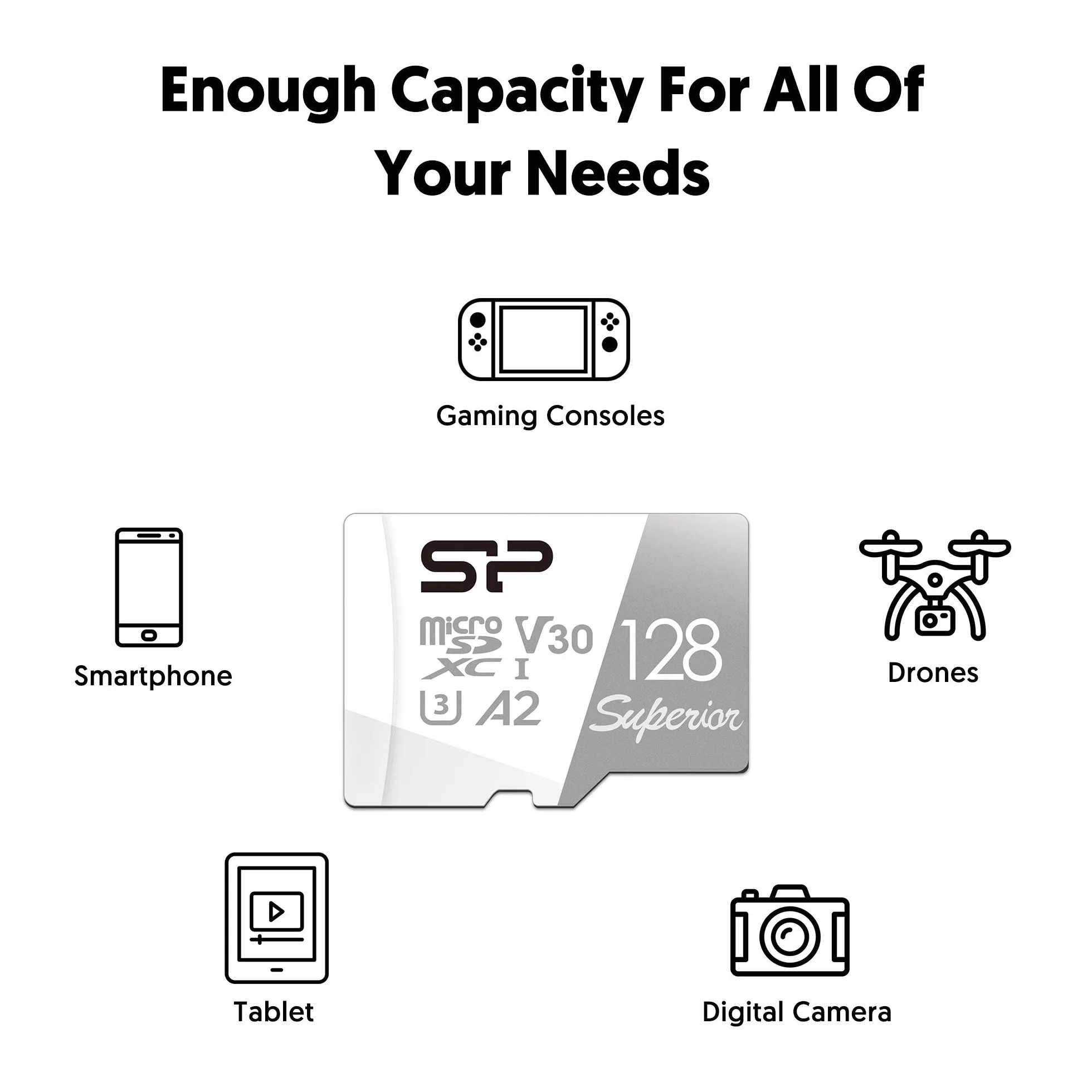 Silicon Power 128 GB Superior Micro SDXC UHS-I (U3), V30 4K A2, szybka karta microSD z adapterem