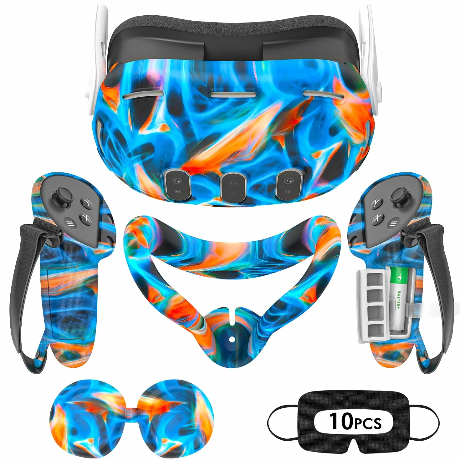 Silikonowe etui VR kompatybilne z Meta/Oculus Quest 3, zestaw akcesoriów VR, zawiera skórzaną osłonę uchwytu kontrolera, osłonę obudowy VR, osłonę twarzy, osłonę obiektywu (Aurora Blue 2)