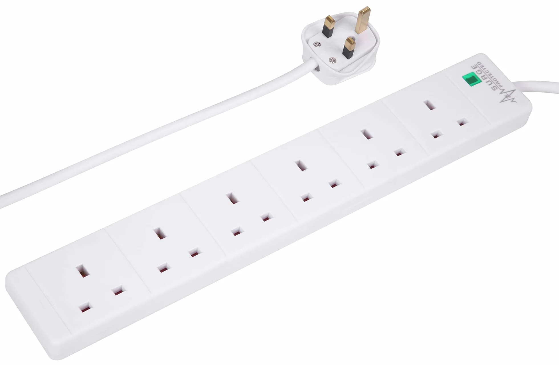 PRO ELEC PELB1703 Przedłużacz 6-rzędowy z ochroną przeciwprzepięciową, biały, 5 m