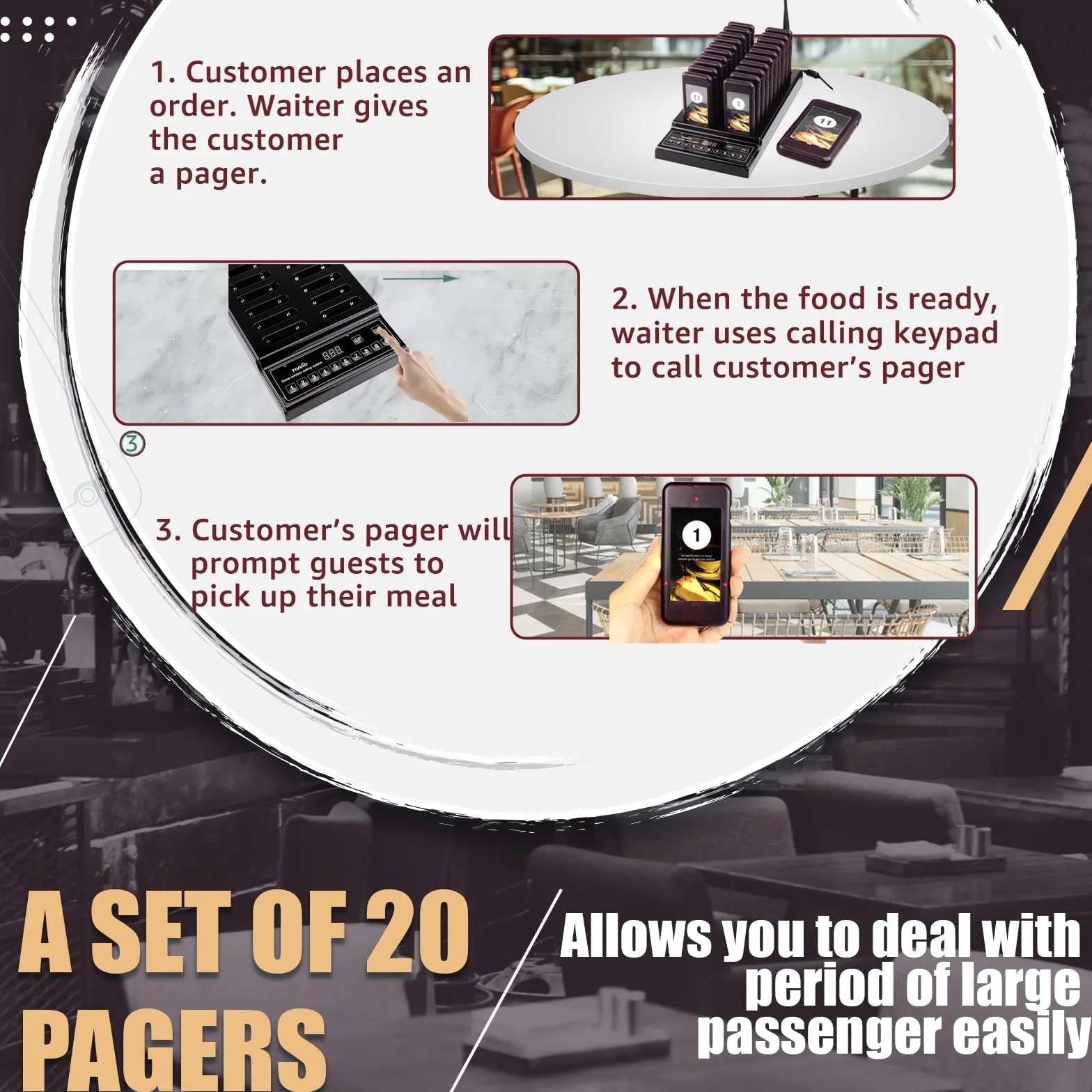 Retekess T112 Bezprzewodowy System Przywoławczy, 500M System Pagera Restauracji, 20 Pagerów,48-Godzinny Czas Gotowości, Restaurant Pager, Fast Food Szpital Hotelowy