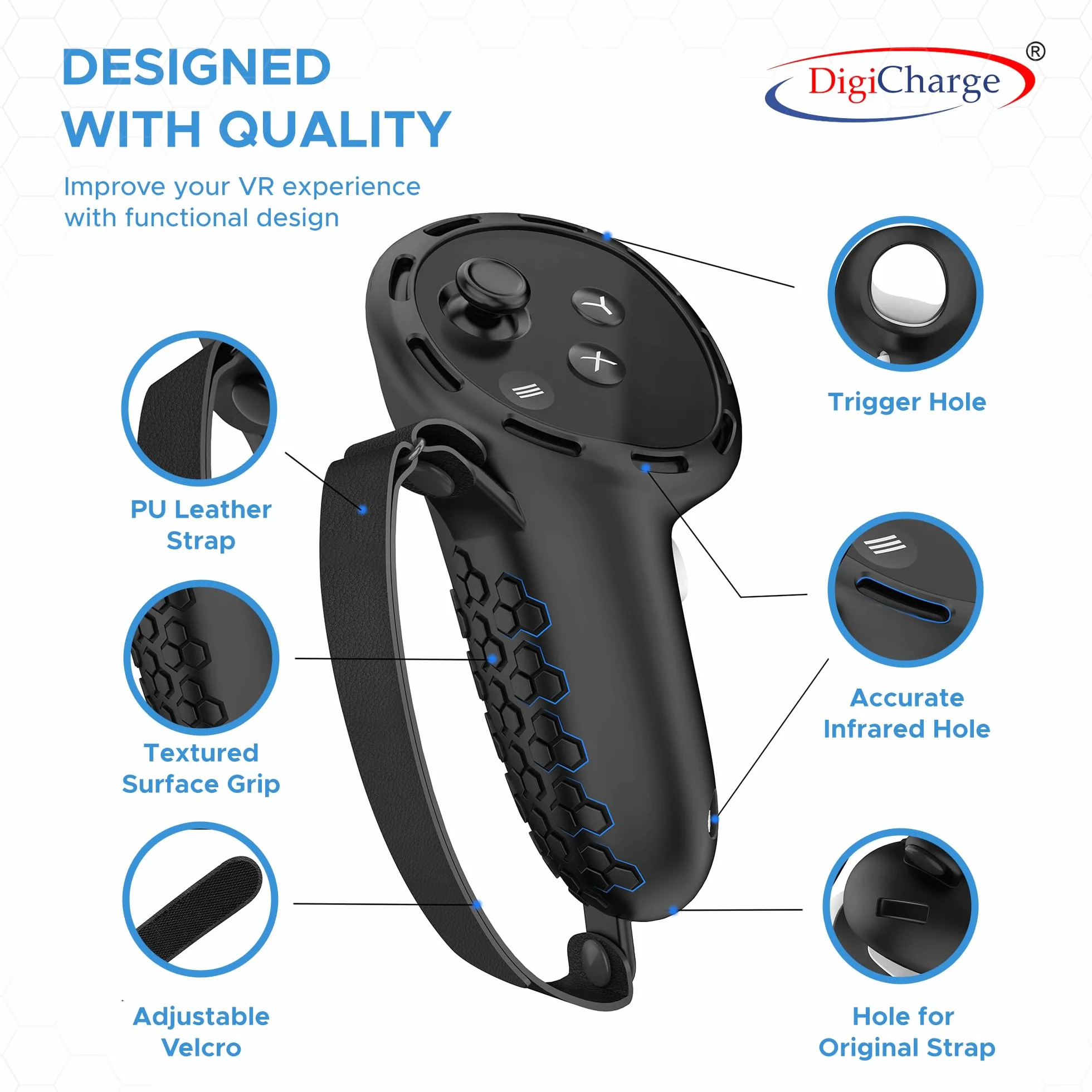 Digicharge Silikonowy uchwyt kontrolera do kontrolerów dotykowych Meta Quest 3S, QUEST 3S Xbox ed, Quest 3, pokrowiec ochronny do uchwytu MetaQuest VR, silikonowy rękaw ochronny zapobiegający upadkowi