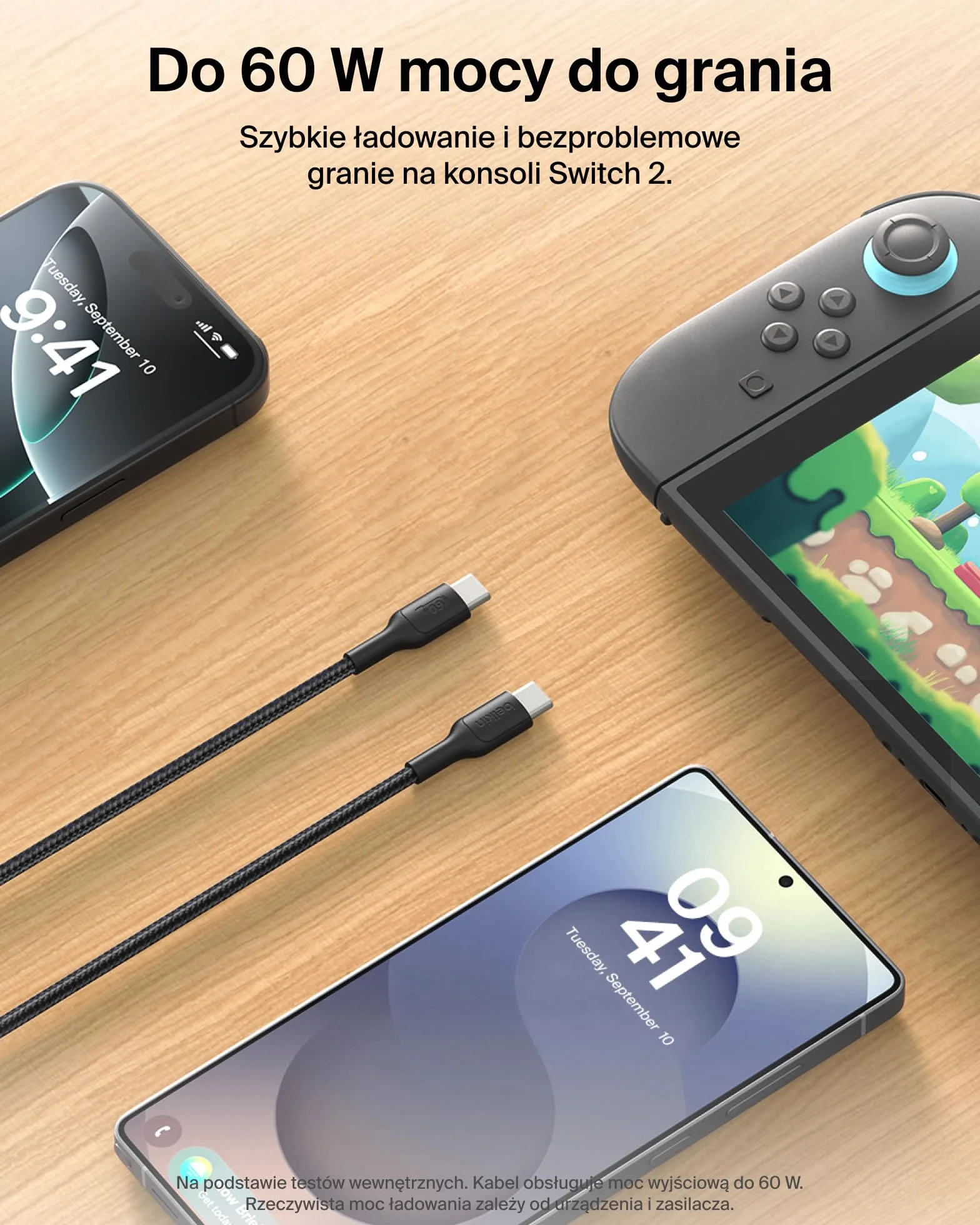 Belkin Kabel USB-C na USB-C 60W 2m Czarny do szybkiego ładowania Nintendo Switch 2 iPhone 16