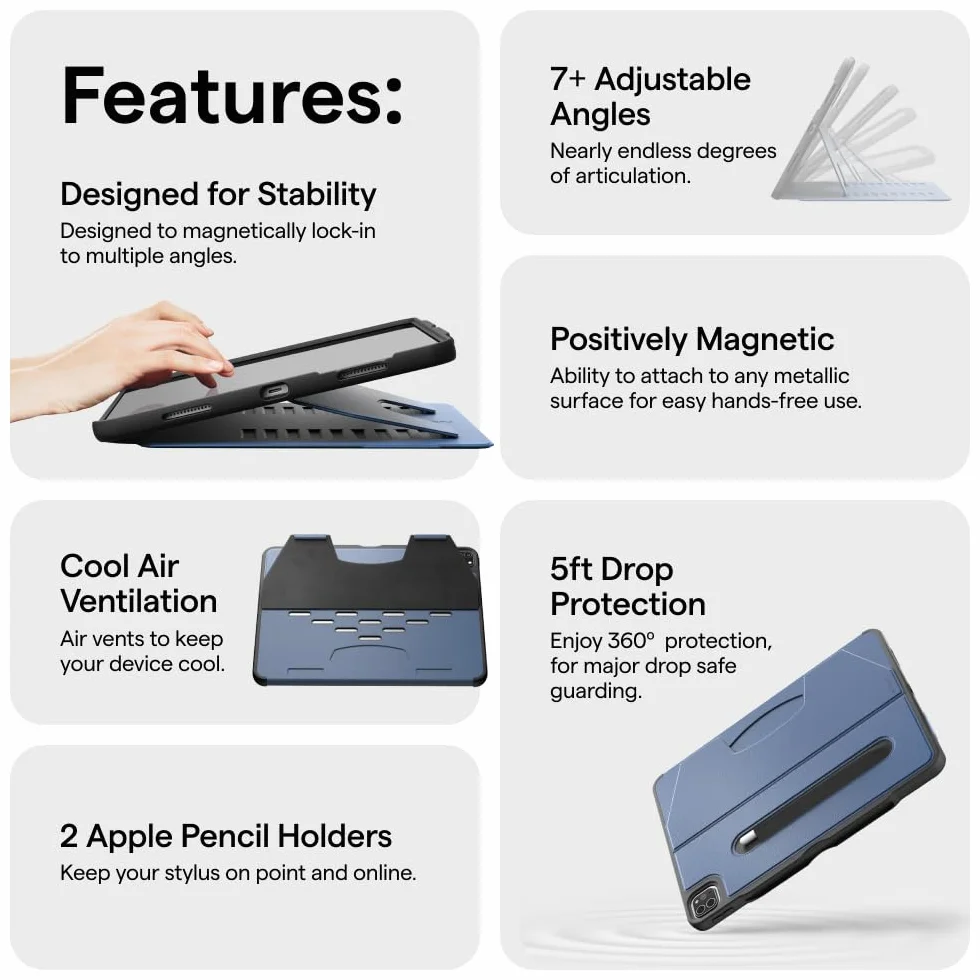 ZUGU CASE Do iPad Pro 11 Cale (M4 / M5) 2024/2025 Etui, Cienki Ochronny, Ładowanie Apple Pencil, Wygodne 8-Magnetycznie Kątom Stojak & Automatyczne Usypianie/Budzenie [Czarny]