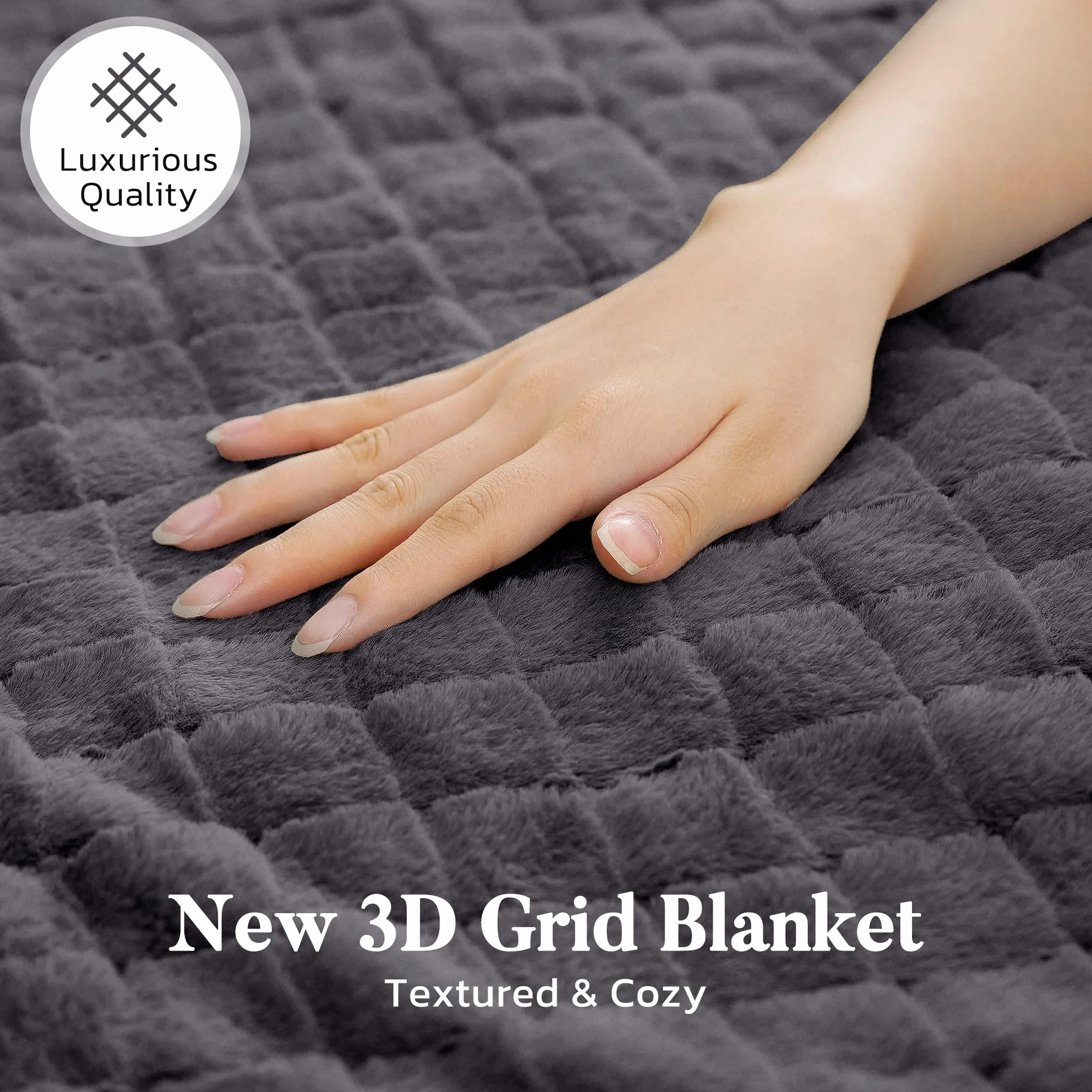 CURECURE Elektryczny koc grzewczy 130x180cm, 3D siatka króliczy fleece & Flanela, 4 ustawienia grzania, Auto wył. 10H, Nadający się do prania maszynowego koc grzewczy na łóżko kanapę biuro