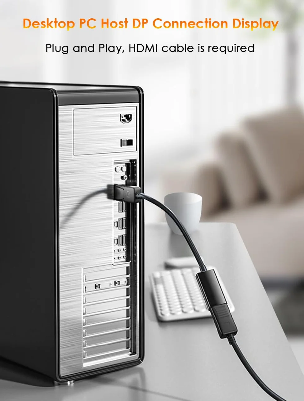 Adapter DisplayPort na HDMI 4K, jednokierunkowy PC DP 1.2 męski na ekran HDMI 1.4 żeński konwerter, kompatybilny z komputerem PC, telewizorem, monitorem, projektorem, laptopem i innymi, czarny, 25 cm