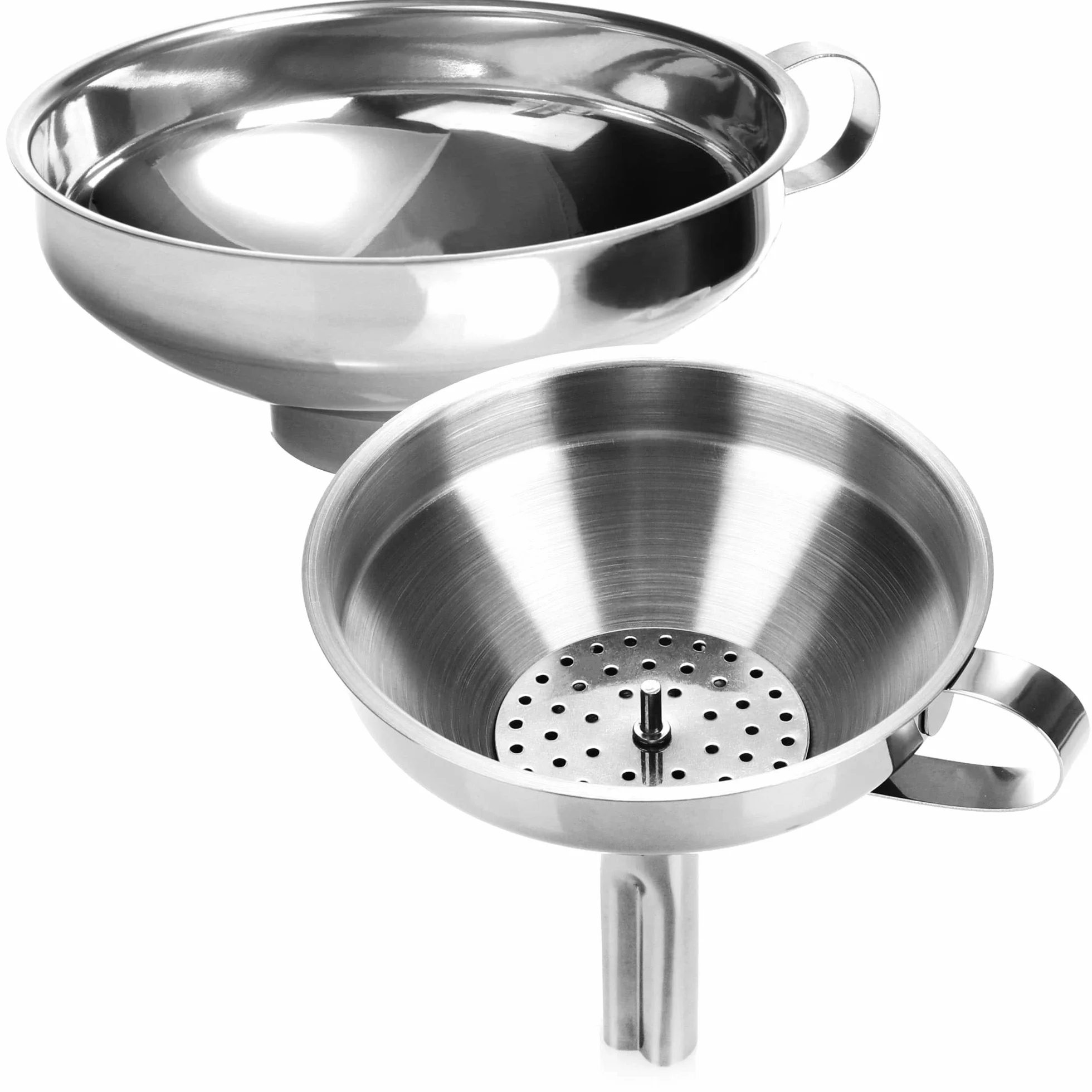 COM-FOUR® 2-czesciowy zestaw lejków wykonanych ze stali nierdzewnej - lejek do napelniania z sitkiem do sloików podczas konserwowania - lejek do dzemu z dzióbkiem do napelniania (02 sztuki - mieszanka stali nierdzewnej)
