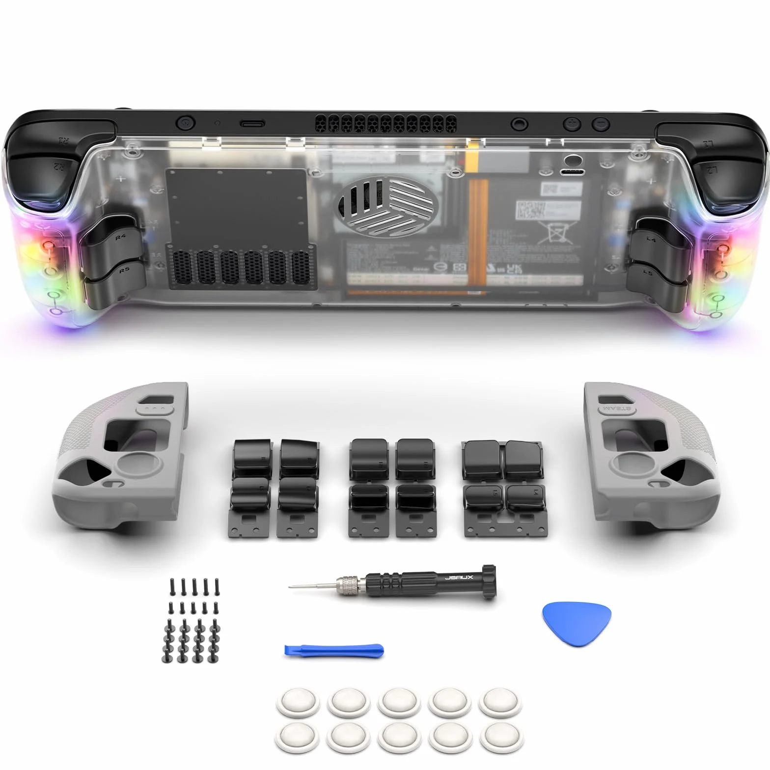 JSAUX Przezroczysta płyta tylna RGB kompatybilna z Steam Deck, DIY Clear Edition, kompatybilna z Steam Deck – wersja PC0106 RGB [kryształowa biel]