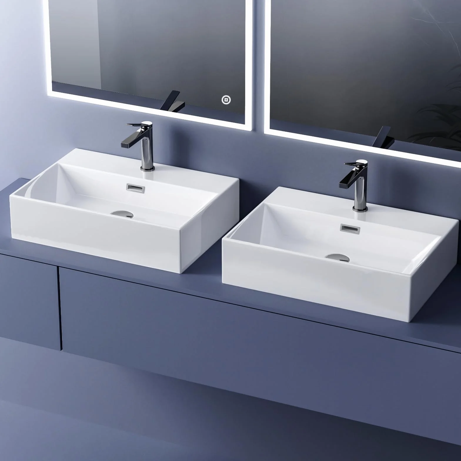 EMKE Nowoczesna umywalka, wysokiej jakości ceramiczna wisząca umywalka z cienką krawędzią, do łazienki i toalety dla gości, 415x360x130mm, biała, kwadratowa