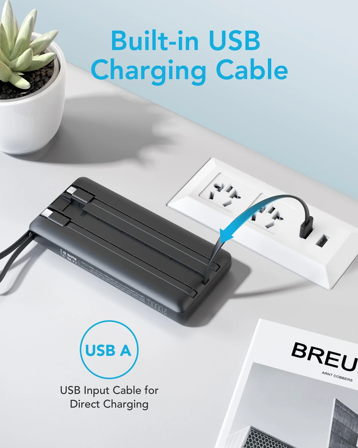 Power Bank 20000mAh Powerbank USB C mit 5 Ausgängen & 2 Eingängen VEEKTOMX Powerbank mit integrierten Kabeln Externer Handyakku Kompatibel mit iPad, iPhone16/15, Galaxy, Huawei, Google Pixel usw.