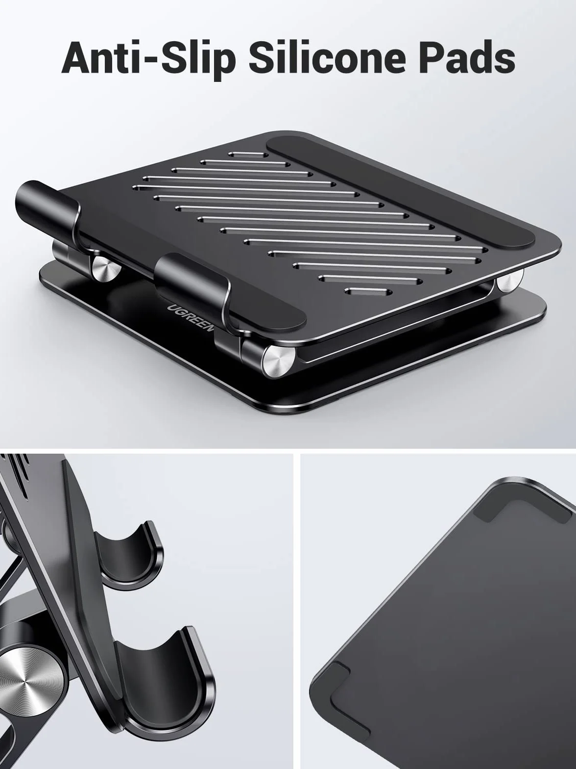 UGREEN Stojak na Tablet Regulowany Uchwyt Aluminiowy Składany Telefon Komórkowy Kompatybilny z iPad Pro Air Mini 11 12.9 Galaxy Tab S9 Huawei MatePad iPhone 15 do 12,9 cala (Czarny)
