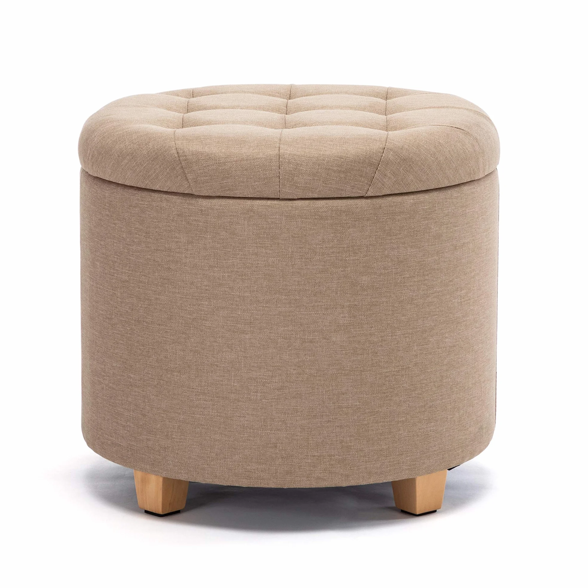 HNNHOME Okrągły lniany wyściełany podnóżek, pufy, krzesło z pokrywkami, 45 cm, beżowe