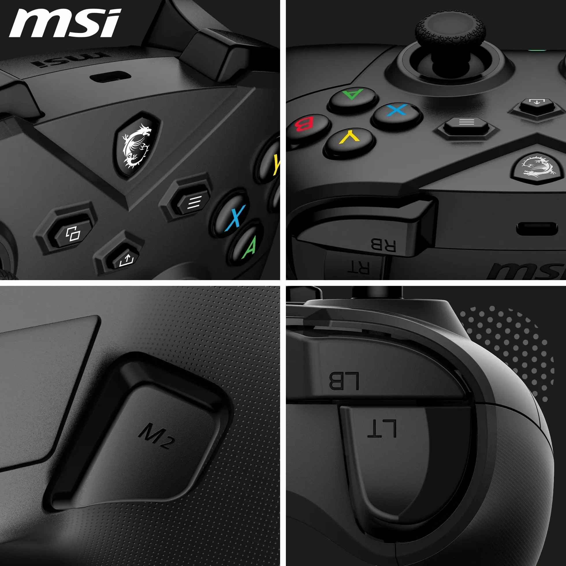 MSI FORCE GC300 W kontroler do gier, 2,4 GHz, Bluetooth, USB typu C na A, akumulator 20 h, wymienne osłony D-Pad i podwójne silniki wibracyjne, przewodowy/bezprzewodowy