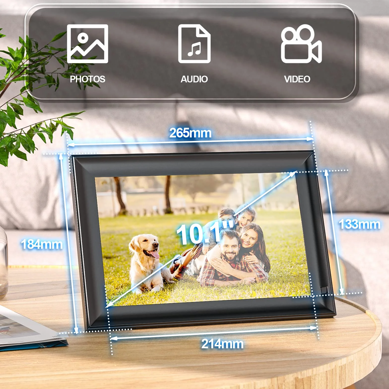 OBVHNUA Cyfrowa Ramka na Zdjęcia 10,1 cala Elektroniczna Ramka na Zdjęcia z Pełnym Ekranem IPS Automatyczne Obracanie Projekt USB SD Card Photo Muzyka Odtwarzacz Wideo Budzik z Pilotem