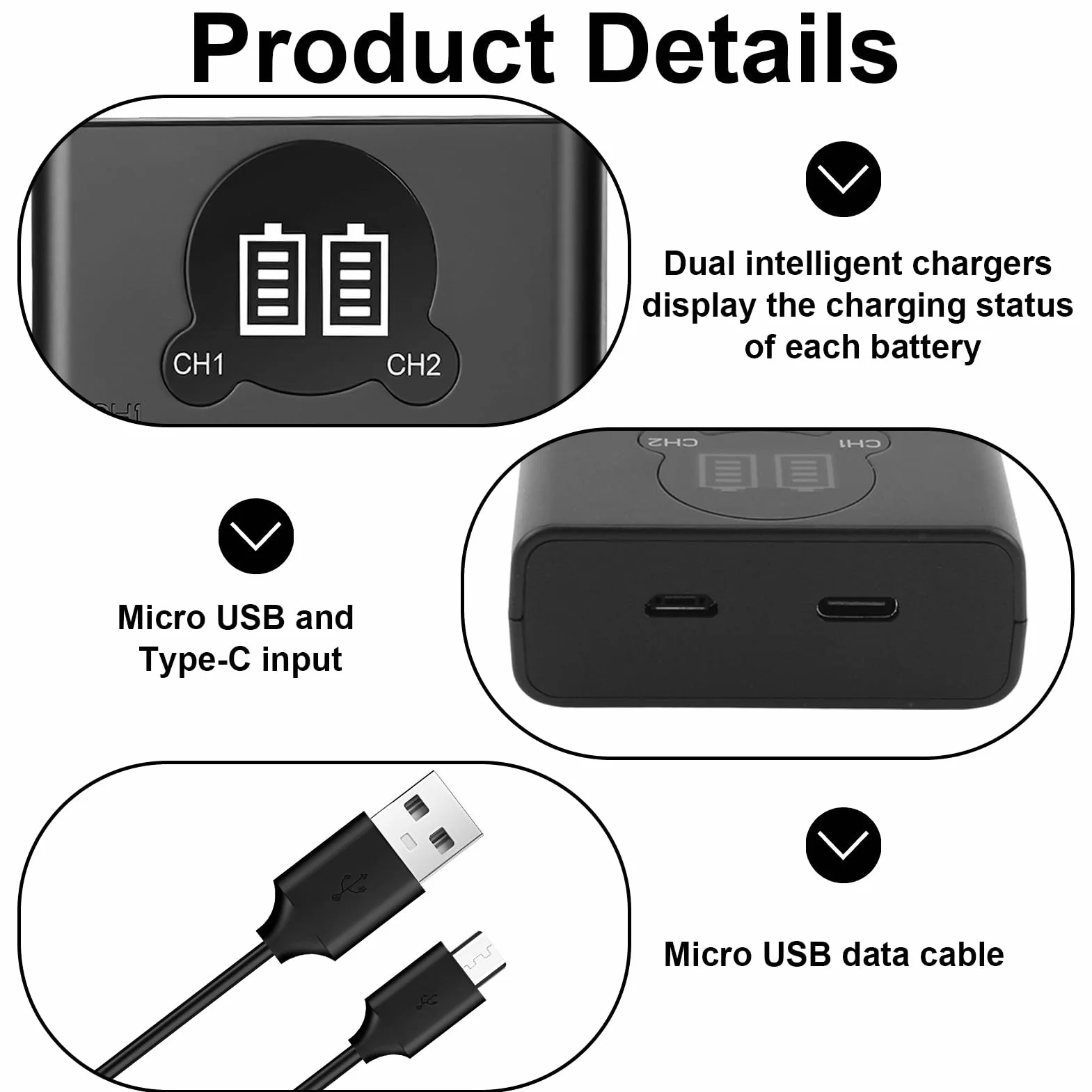 Ładowarka NP-FZ100 z podwójnym gniazdem i wyświetlaczem LCD, ładowarka Micro USB i Type-C do Sony FX30