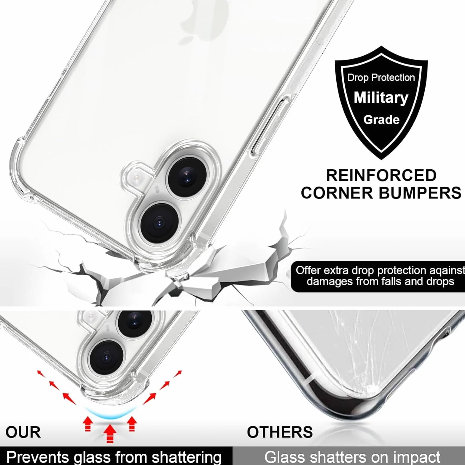 Coiwxmoi Etui ze sznurkiem do iPhone 17, regulowany obroża, etui na telefon komórkowy, przezroczyste, bardzo miękkie, silikonowe TPU, odporne na wstrząsy etui ochronne do iPhone 17 6,3", czarne