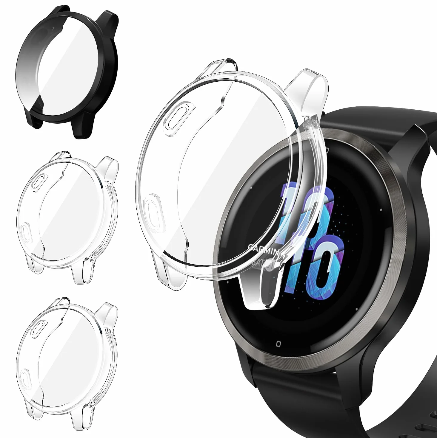 ivoler 3 sztuki etui z osłoną ekranu do Garmin Vivoactive 4 45 mm / Garmin Venu 2 45 mm, pełne etui ochronne z miękkiego TPU, cienkie, odporne na zarysowania etui (2 przezroczyste i 1 czarne)