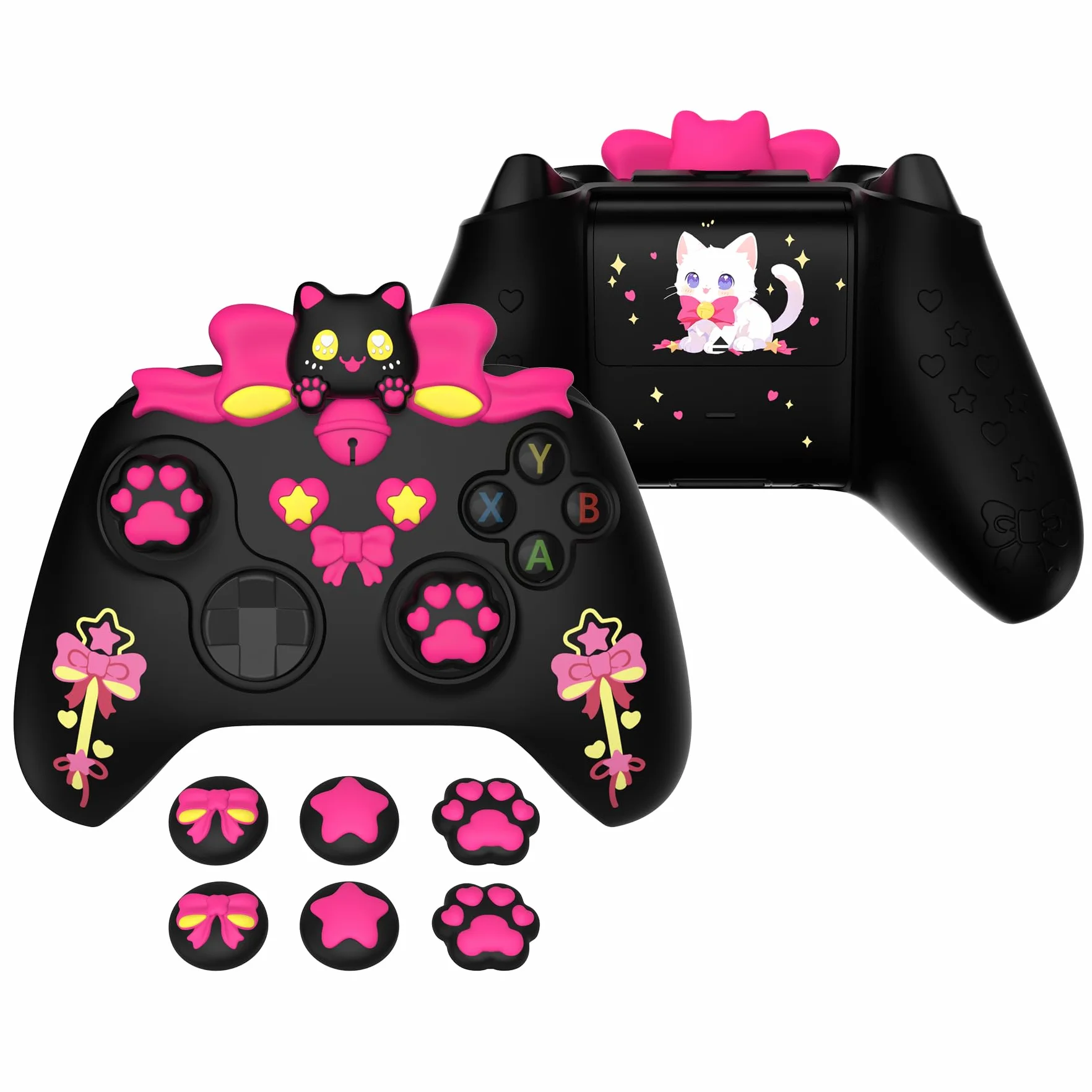 PlayVital Silikonowa Osłona do Xbox Series X S Kontrolera z Nakładkami Joystick i Naklejkami, Miękka Gumowa Ochrona Akcesoria do Xbox Core Controller–Czarny,Sweetheart Kitty