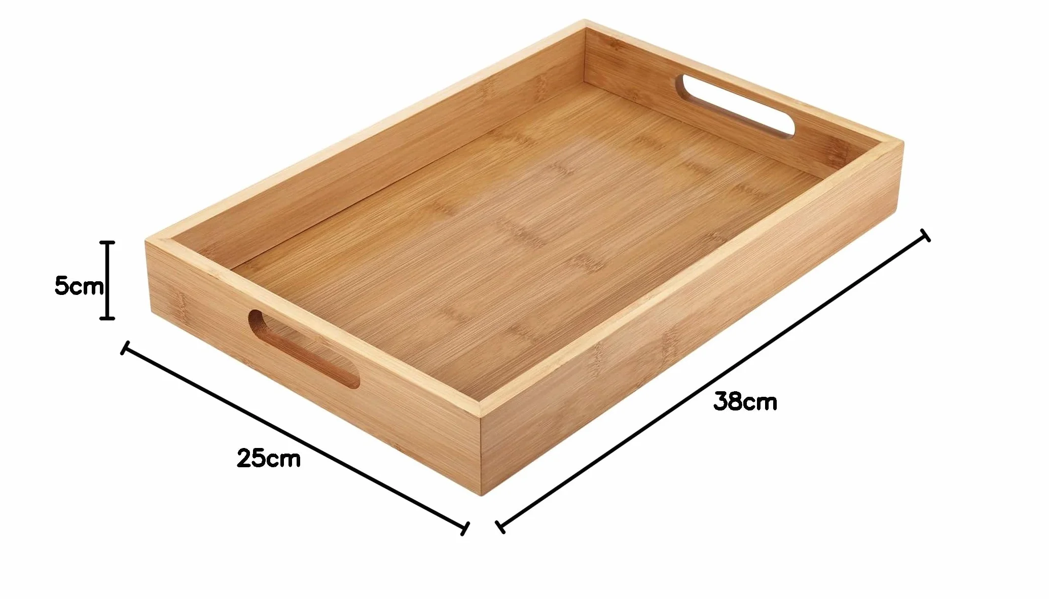 Drewniana taca bambusowa z uchwytami prostokątna do serwowania 38x25x5 cm